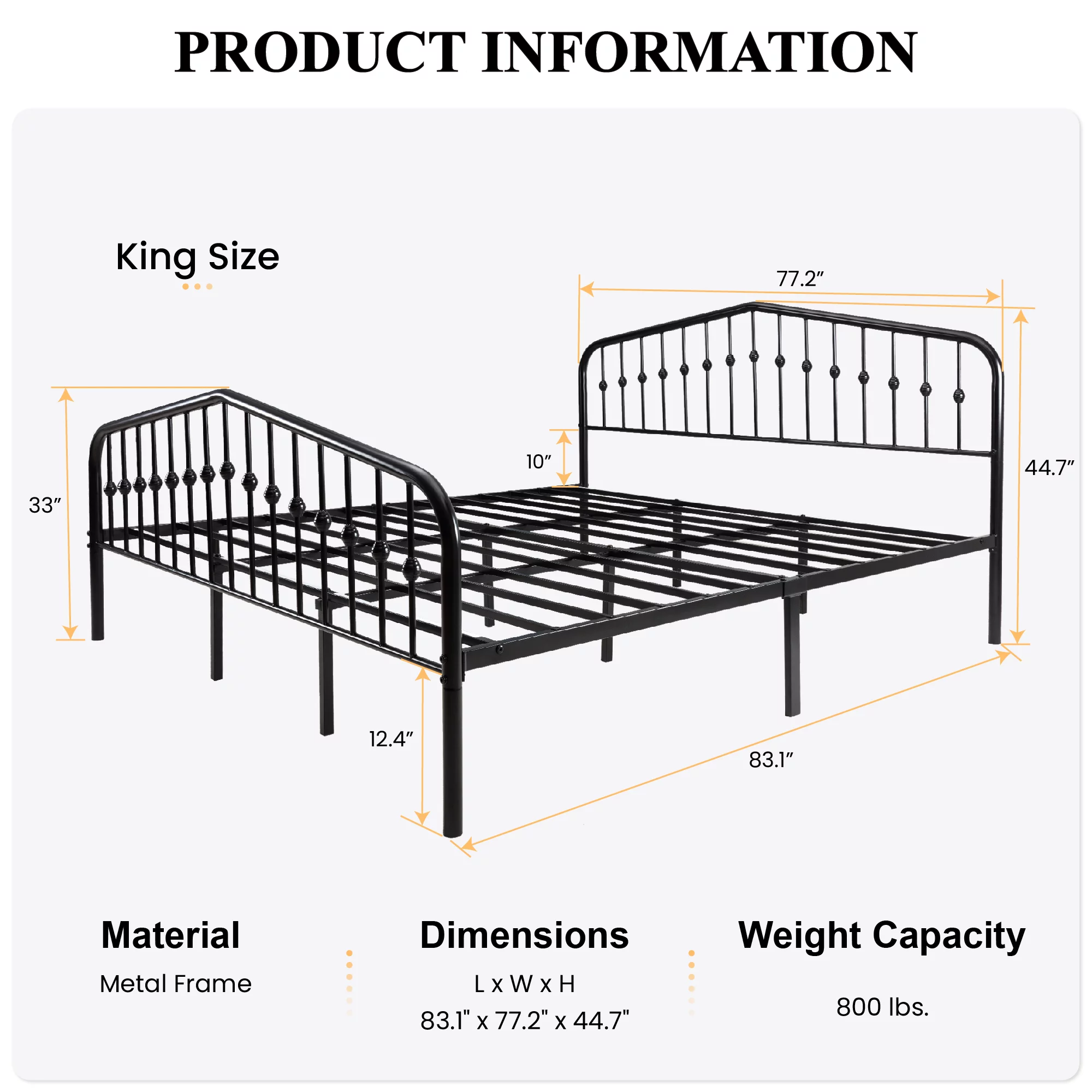 SHA CERLIN Black King Size Platform Metal Bed Frame with Victorian Vintage Headboard & Underbed Storage, Adult