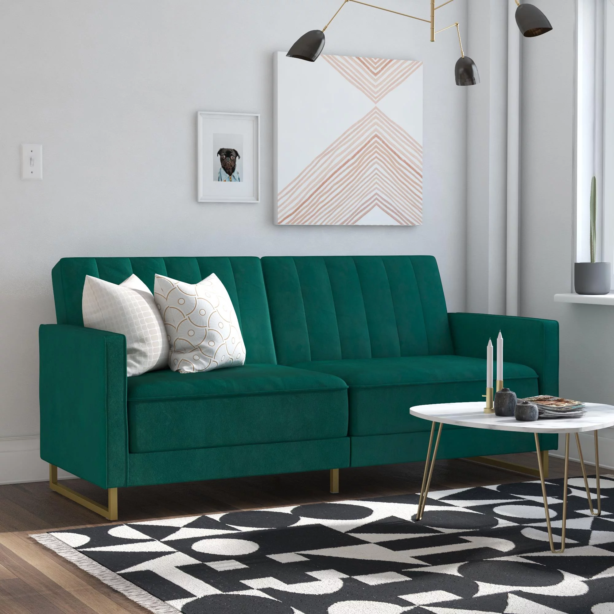Novogratz Skylar Coil Futon, Green Velvet
