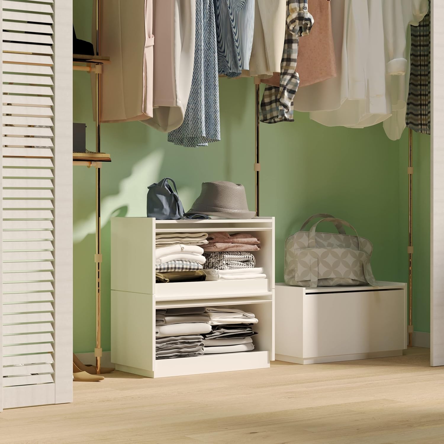 Stackable Lift-up Door Cabinet Dresser, Set of 2 Storage Bins with Lids, Multi-Purpose Storage Closet Cube Dressers for Bedroom, Nightstand Sofa Beside Table Drawer Chest, 23.6 in, White