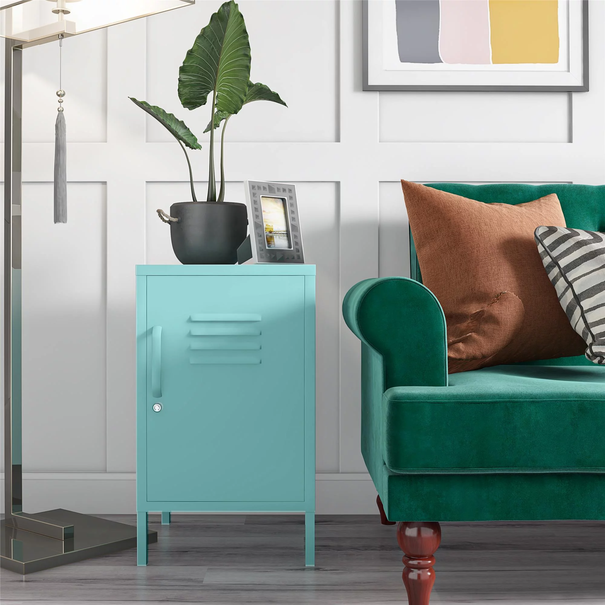 Novogratz Cache Metal Locker Style Livingroom End Table, Mint