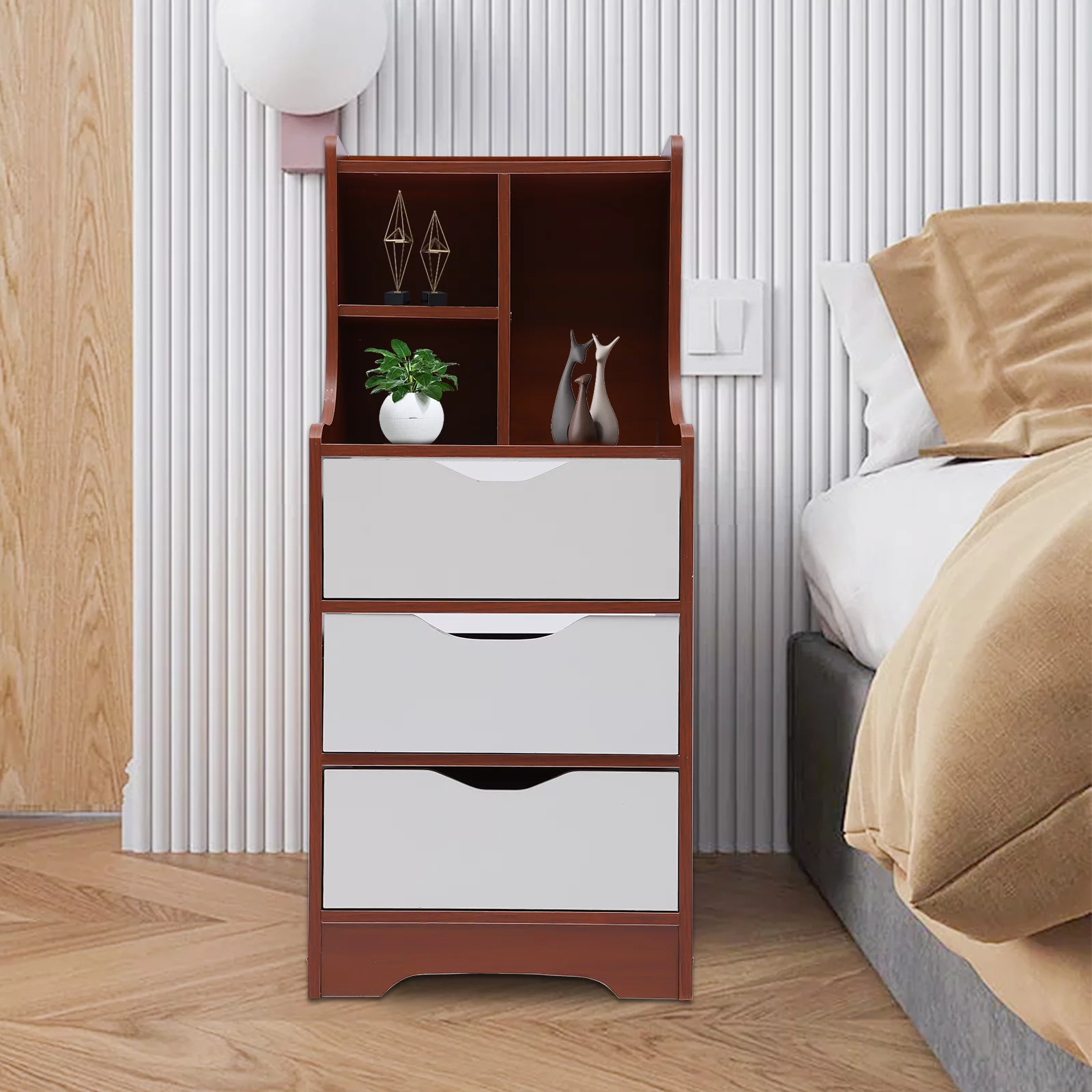 Miumaeov Nightstand 3 Drawers with Open Storage Cabinet Bedroom Side Stand Cabinet Tall Nightstand Bedside Tables with Storage for Bedroom