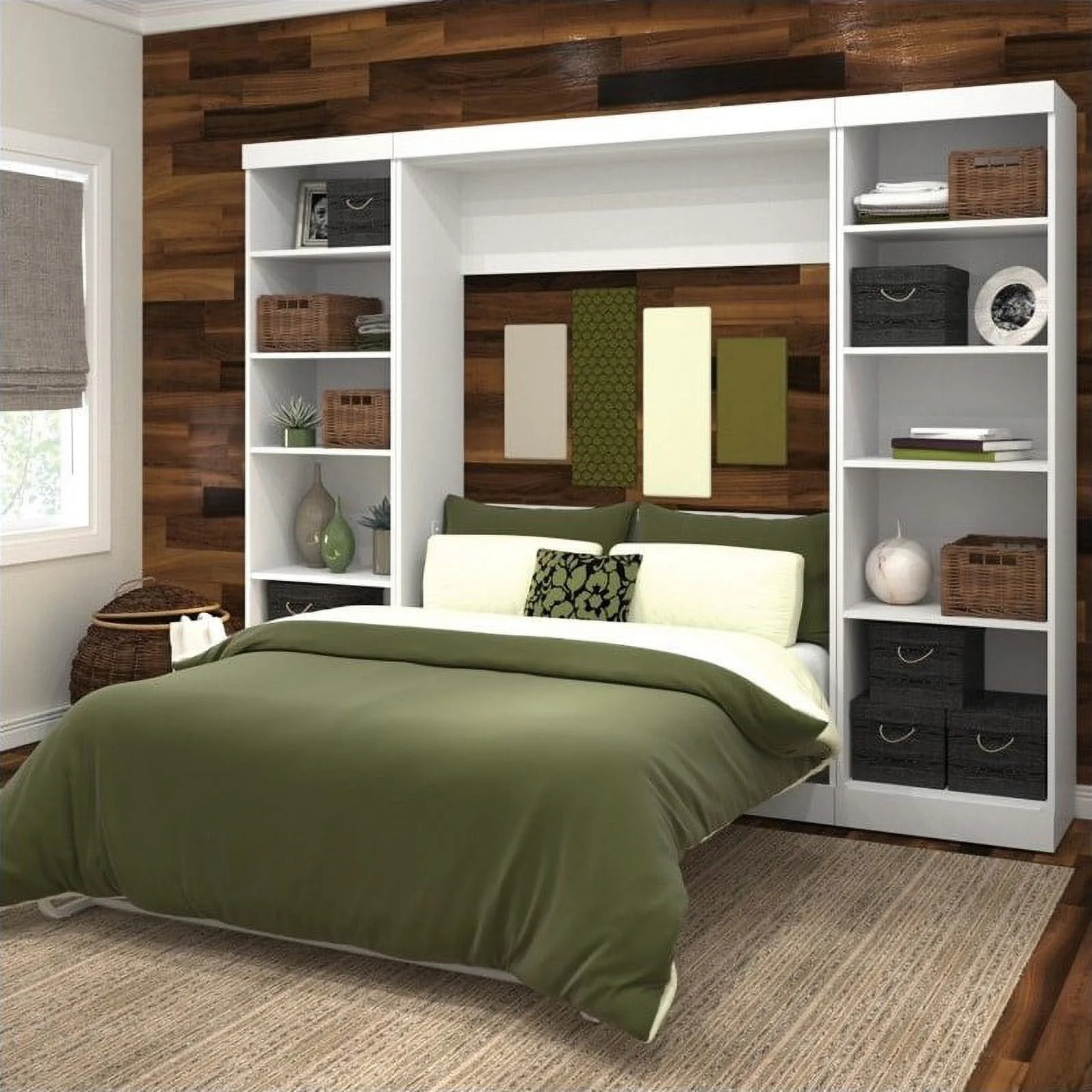 Atlin Designs Full Wall Bed with 2 Piece Storage Unit in White