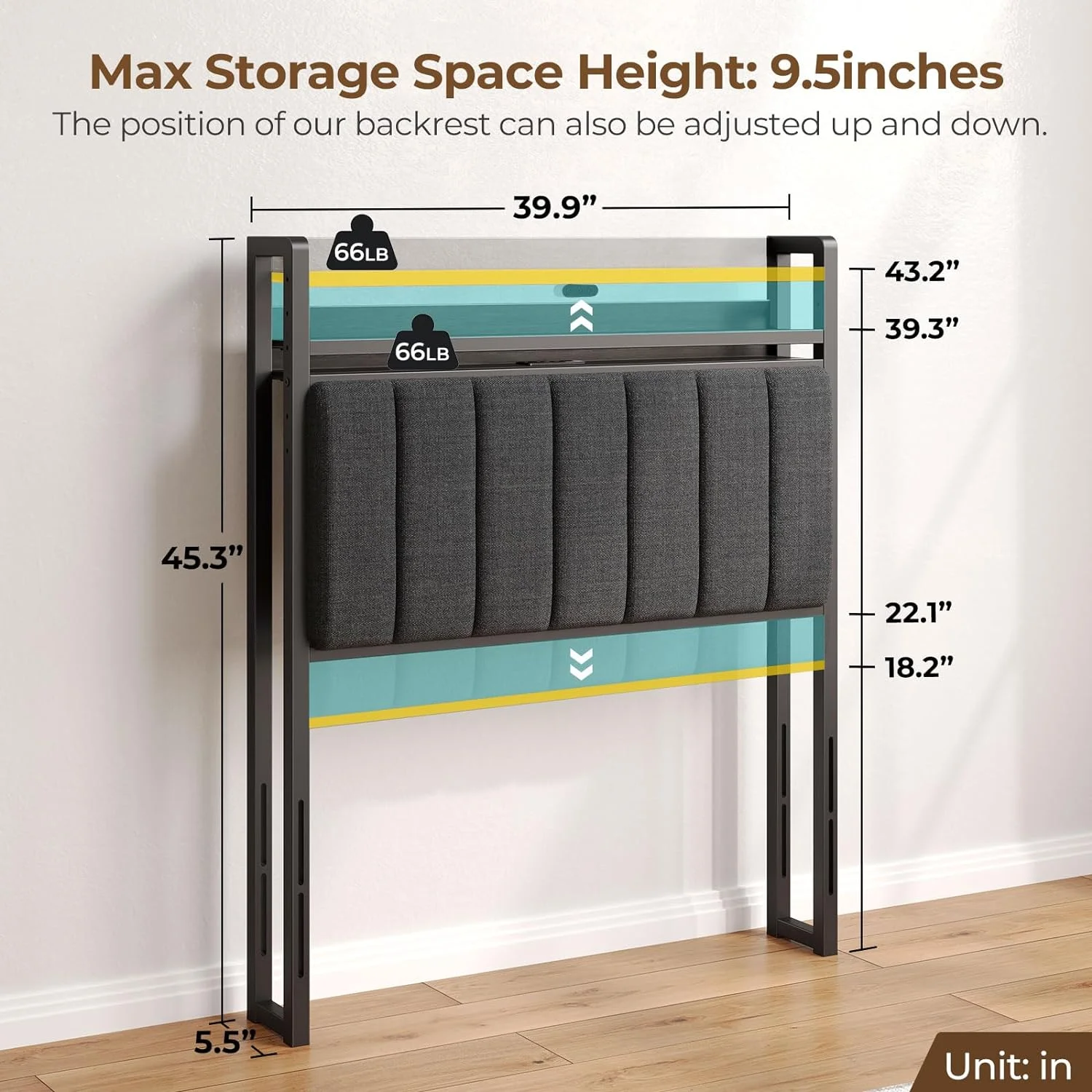 WAGEE Headboard for Twin Size Bed with Storage, 60,000 DIY Color of LED Light, Head Board with USB & Type C Port, Height Adjustable, Black Upholstered Cabeceras de Cama Comfortable Modern, Stable