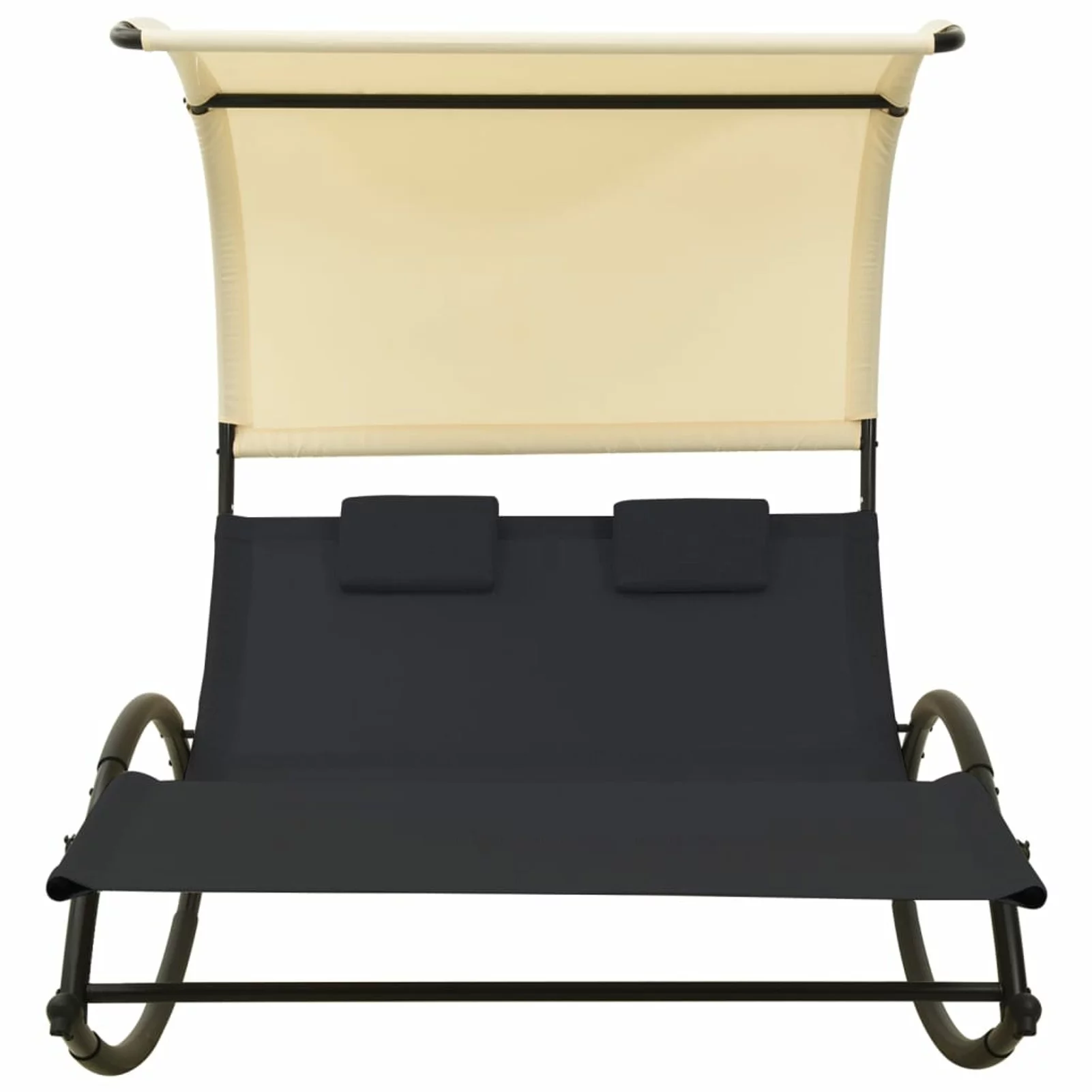 Suzicca Double Sun Lounger with Canopy Textilene Black and Cream