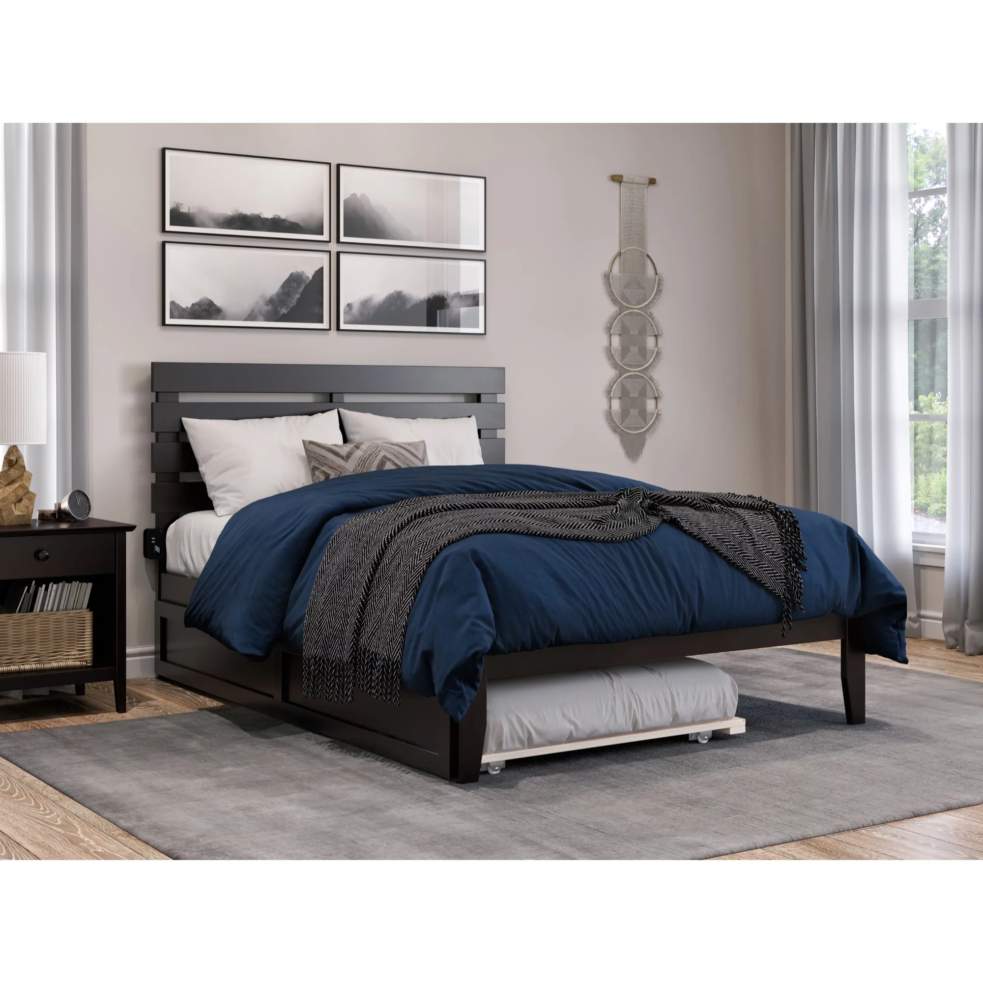 AFI Oxford Modern Wood Full Bed with Twin Trundle in Espresso