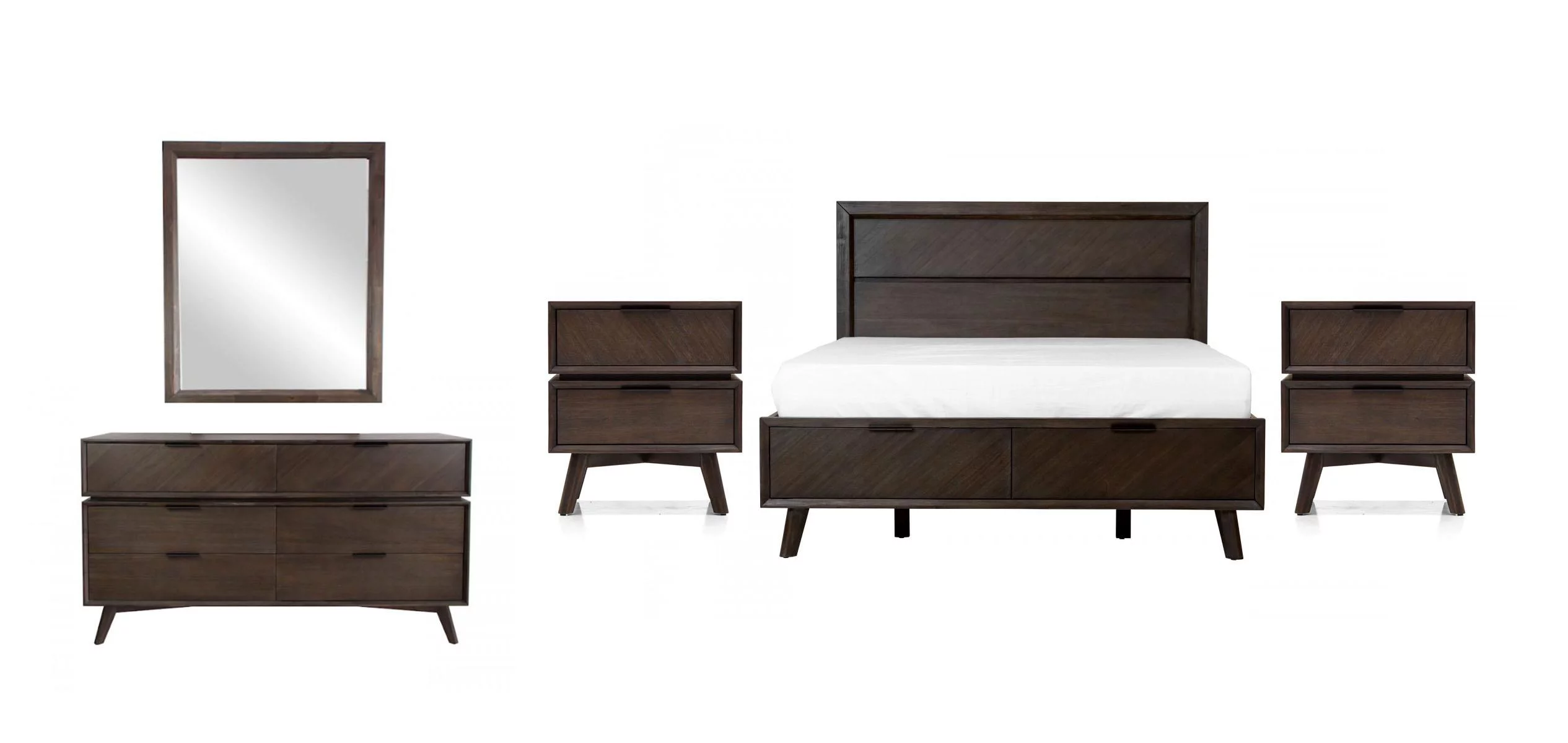 Mid-century Acacia King Size Bedroom Set 5Pcs Modern VIG Modrest Roger
