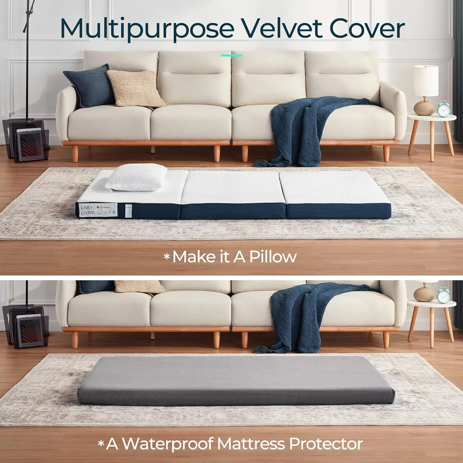 YGDU Folding Mattress, 4 Inch Trifold Mattress with Washable Tencel Cover, Twin XL Memory Foam Mattess, Foldable, Portable, Easy Storage Sofa Bed, Twin XL Size, 80