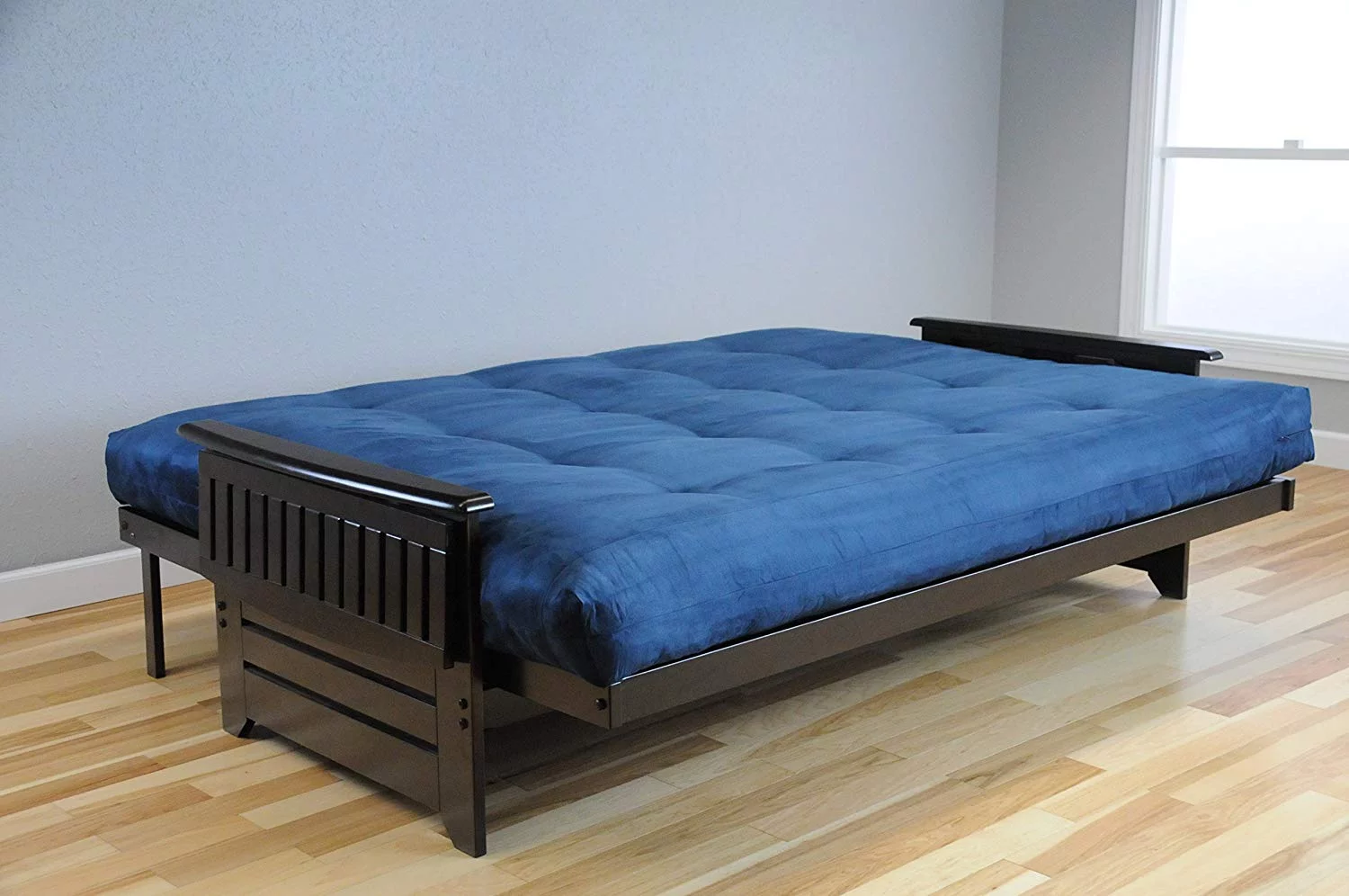 Kodiak Furniture Phoenix Queen Futon with Suede Fabric Mattress in Blue/Espresso