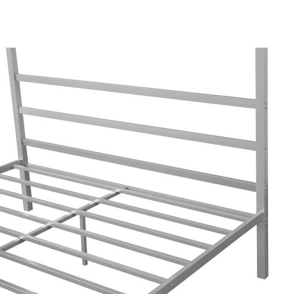 Queen Canopy Bed Frame Metal Four Posters 14 inch Platform with Built-in Headboard Strong Metal Slat Mattress Support,No Box Spring Needed,Sliver