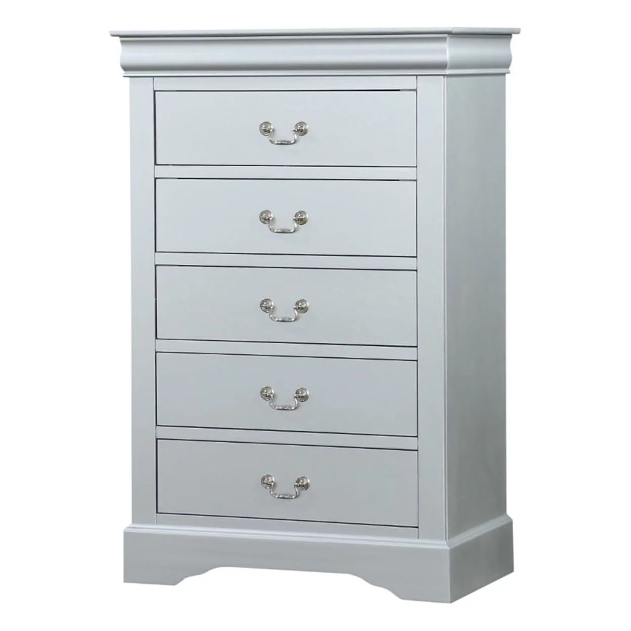 Traditional Style Five Drawer Wooden Chest with Bracket Base, Gray- Saltoro Sherpi