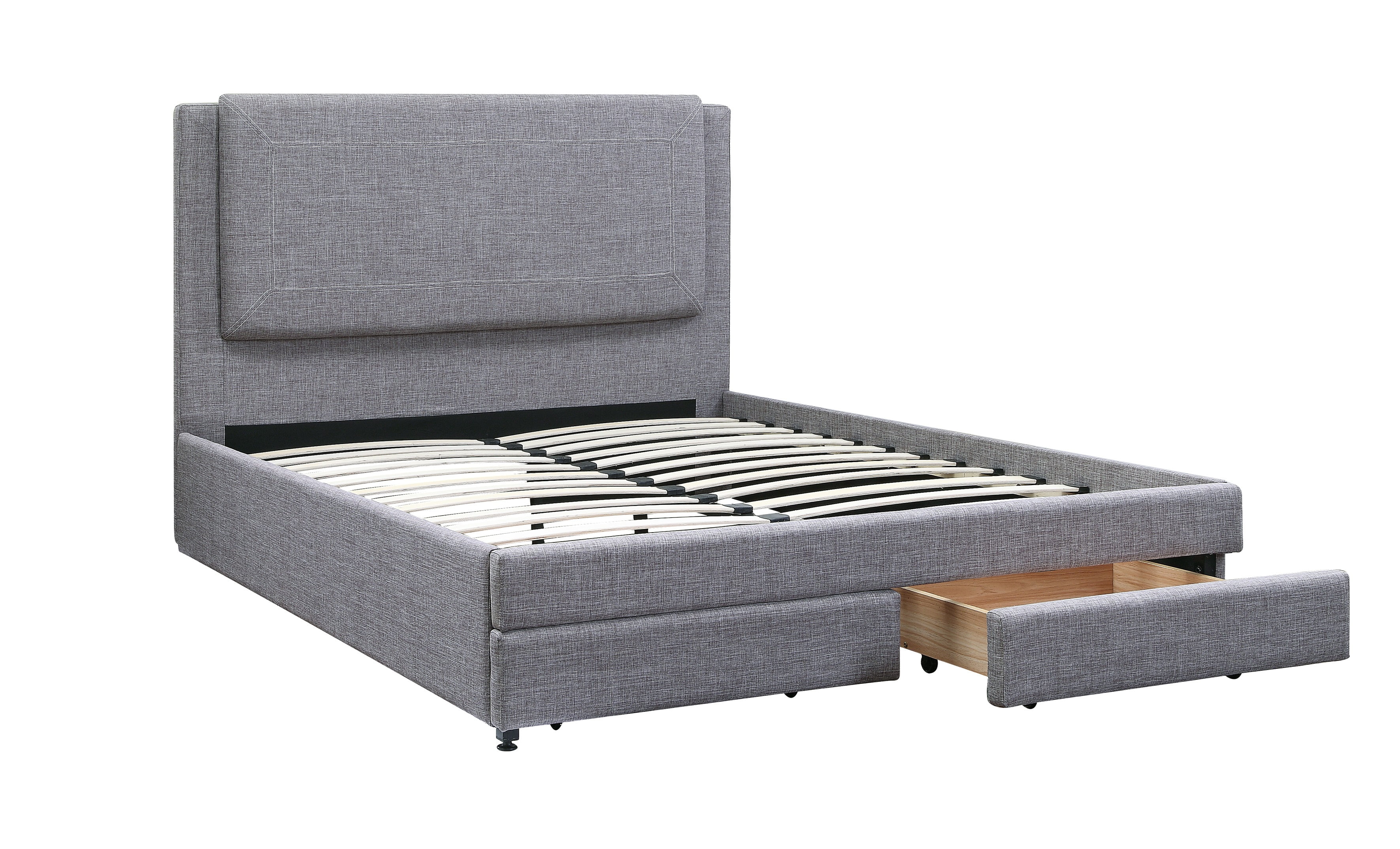 Stylish Modern Ash Grey Polyfiber Full Size Bed 1pc Bedframe Master Bedroom Furniture Storage Footboard Upholstery Headboard