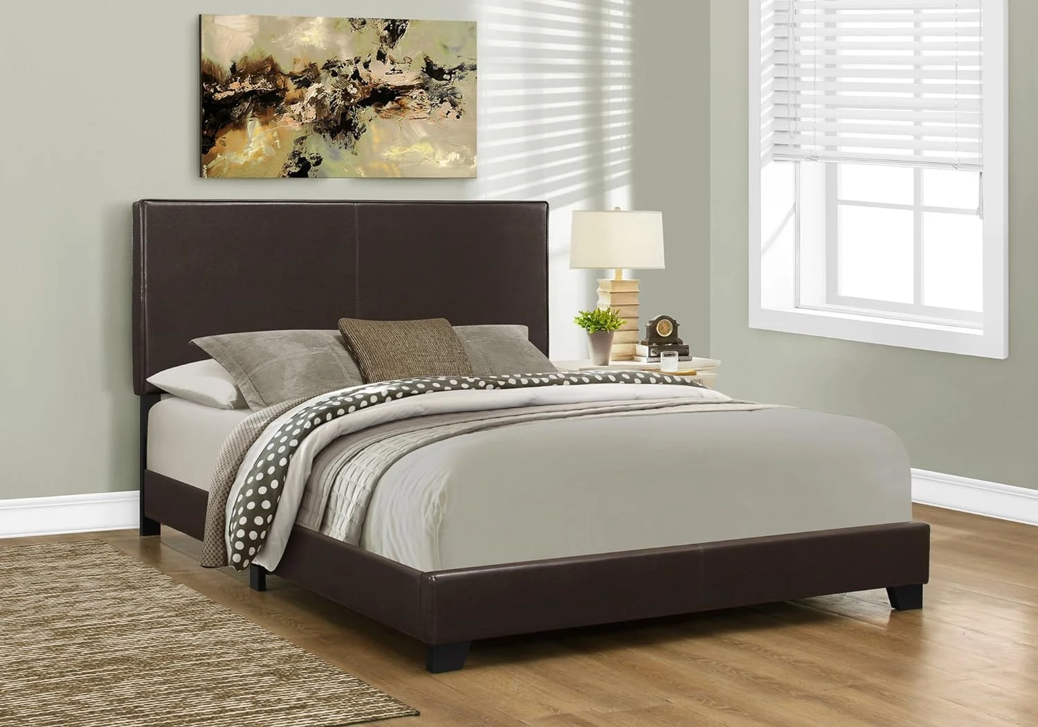 Bed Leather-Look Dark Brown Queen