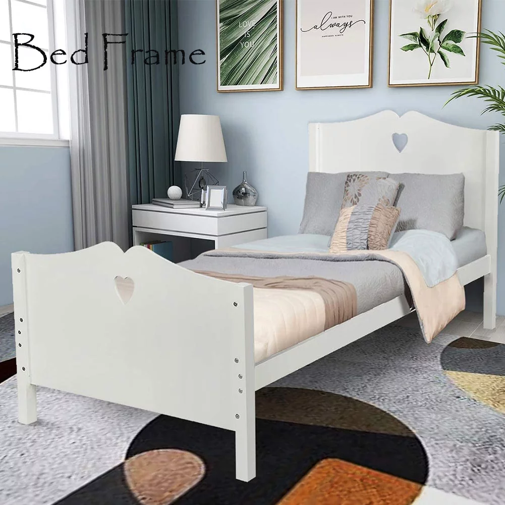 Topcobe Wood Platform Bed Frame for Kids, with Headboard and Wood Slat Support, Twin Size, White