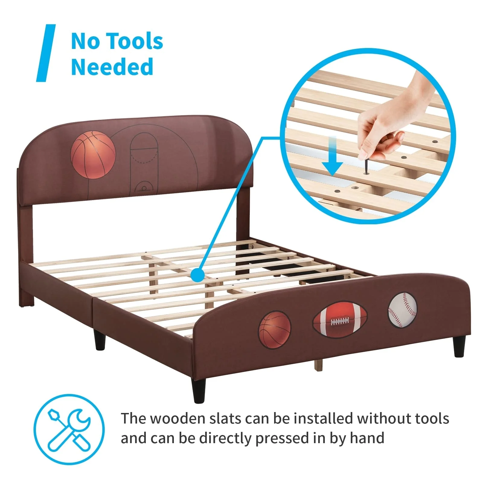Mixoy Kids Bed Frame, Faux Leather Upholstered Platform Bed Frame ,Children Bed Frame with Sport Style Design Basketball - Twin