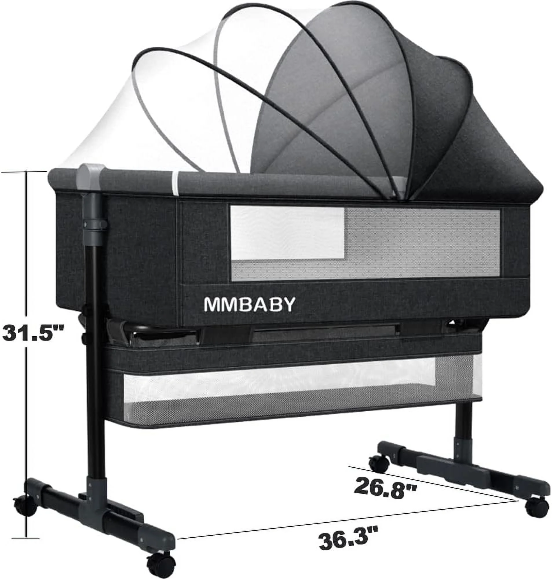 QCAI Baby Bassinet Bedside Sleeper Bedside Crib Easy Folding Portable Crib 3 in 1 Travel Baby Bed with Adjustable Height,Breathable Net,Large Storage Bag and Mattress