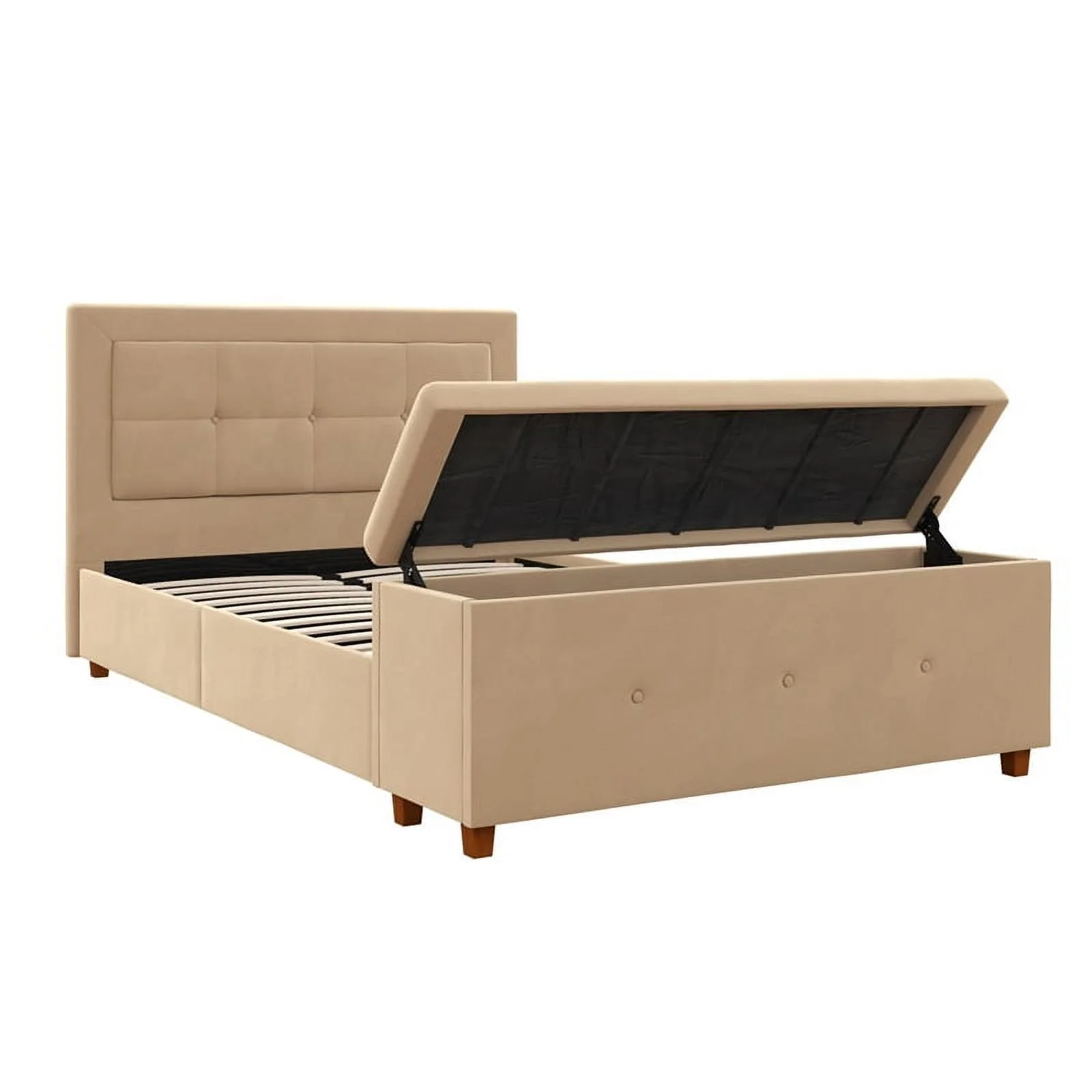 DHP Daria Upholstered Bed with Storage Chest in Ivory Velvet in Full