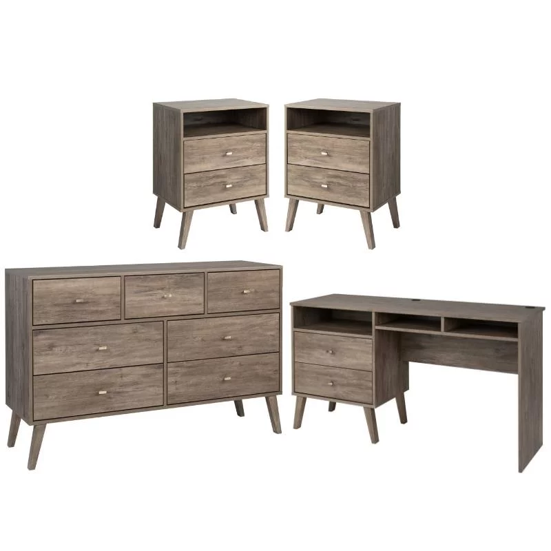 Home Square 4-Piece Set with 2 Tall Nightstands Dresser & 2-Drawer Computer Desk