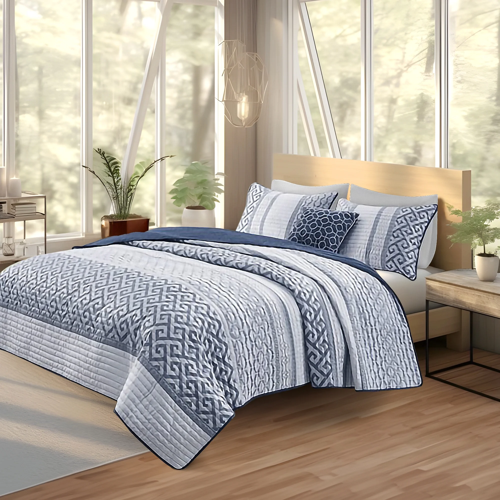 Gracie Mills Theodore 4-Piece Reversible Jacquard Quilt Set with Throw Pillow - GRACE-11419