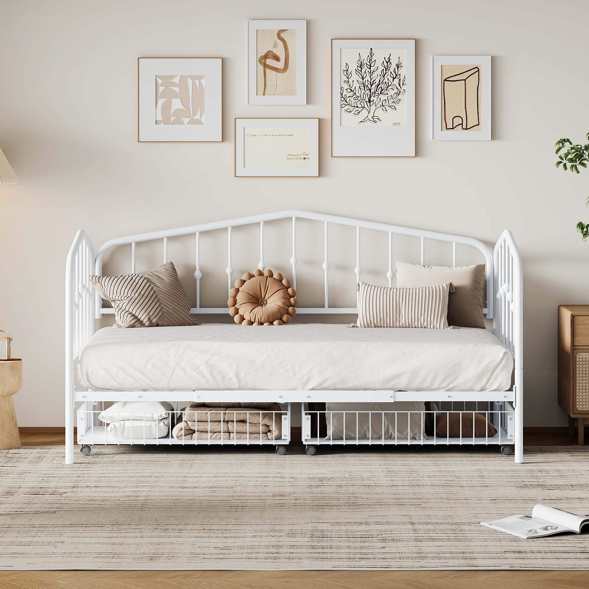 CoSoTower Twin Size Stylish Metal Daybed with 2 Drawers, White