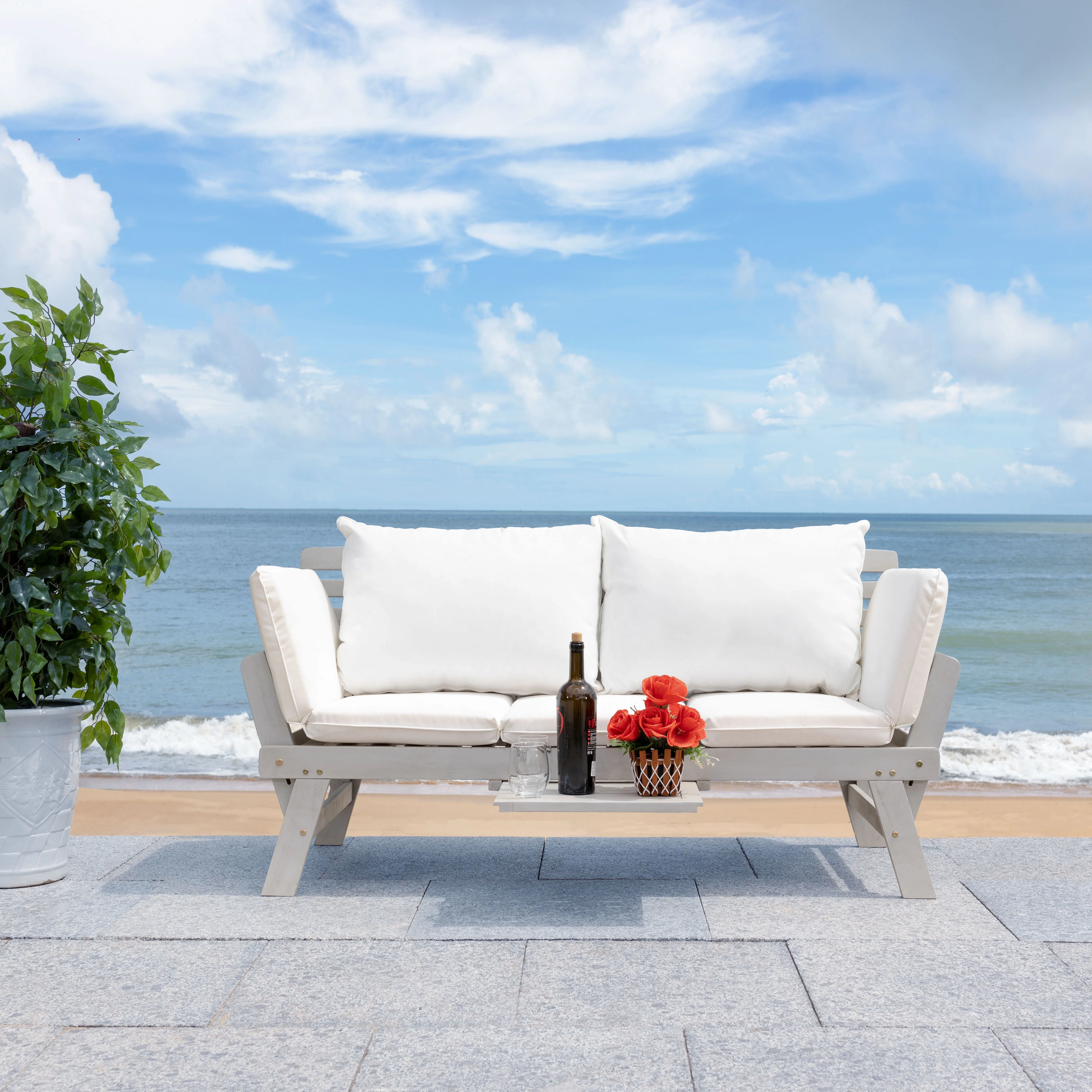 SAFAVIEH Emely Outdoor Patio Daybed, Grey/Beige