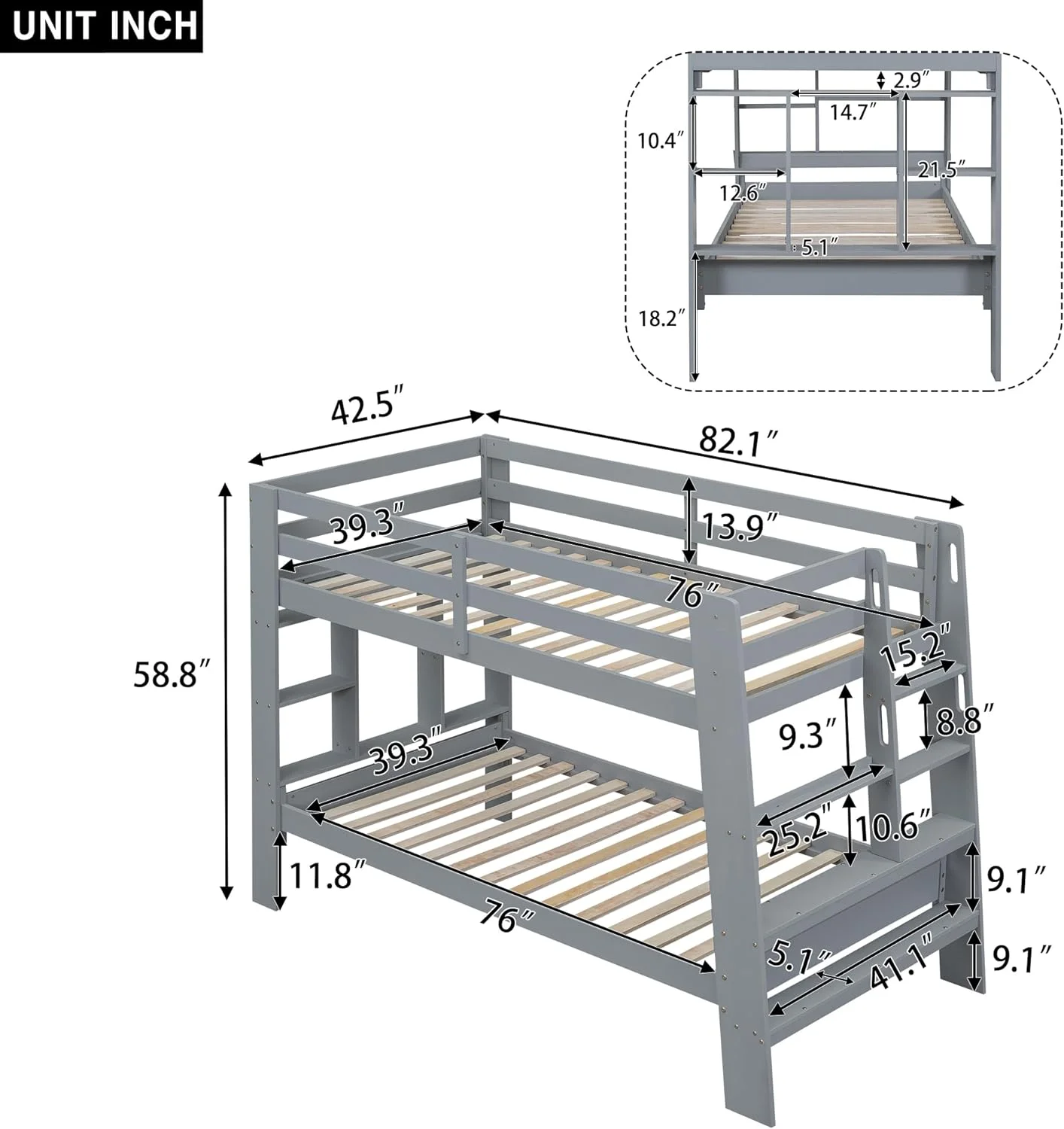 Twin Over Twin Bunk Bed with Shelves and Built-in Ladder,Safety Guardrail