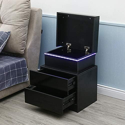 xrboomlife Nightstand with 3 Drawers & Led Backlight Bedside Bed Side Table Night Stand End Table Dresser for Bedroom Living Room 17.7x13.7x20.4 Inch (White)