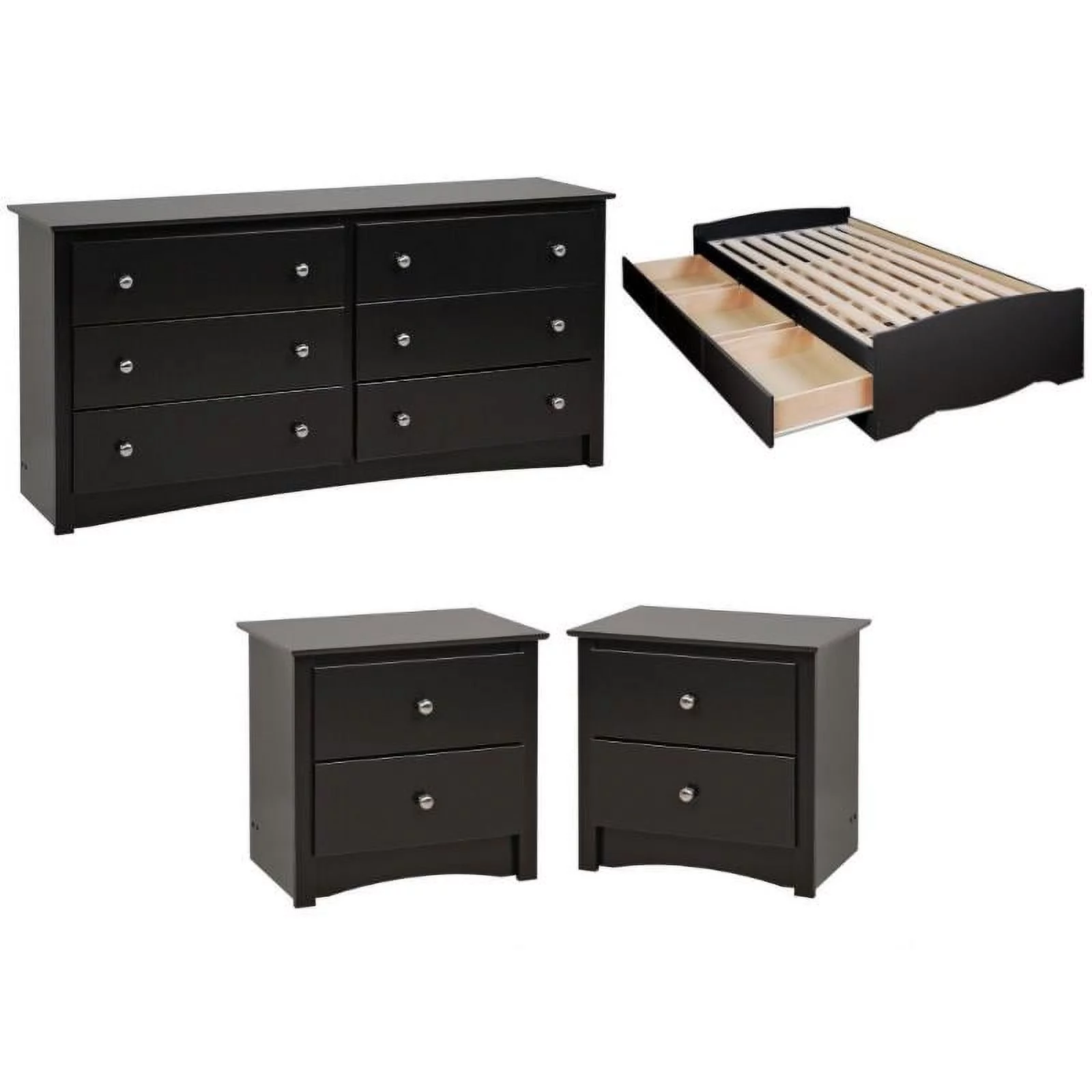 Home Square 4-Piece Set with Twin Storage Bed Dresser and 2 Nighstands in Black