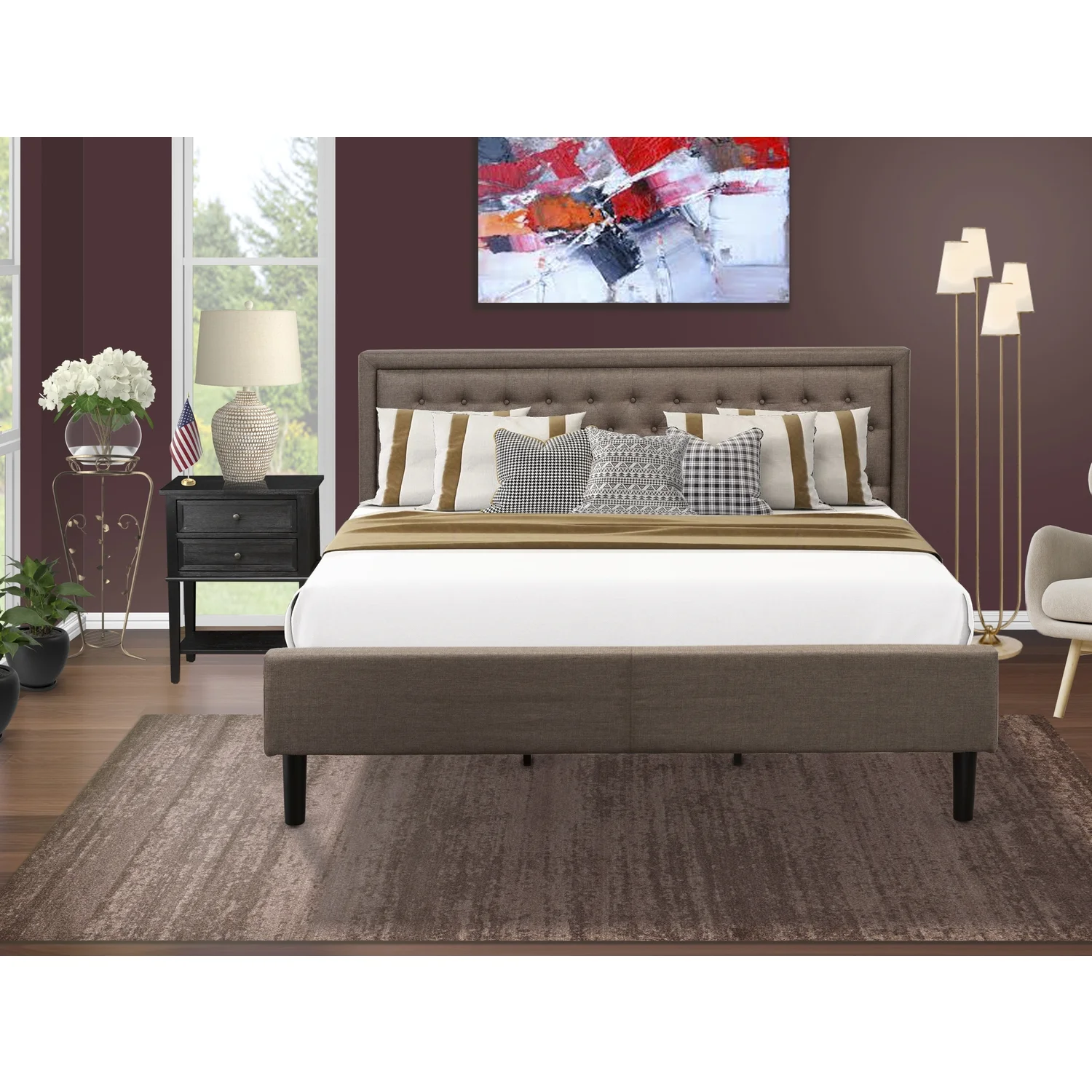 East West Furniture 2-piece Wood Bedroom Set in Wire Brushed Black/Brown