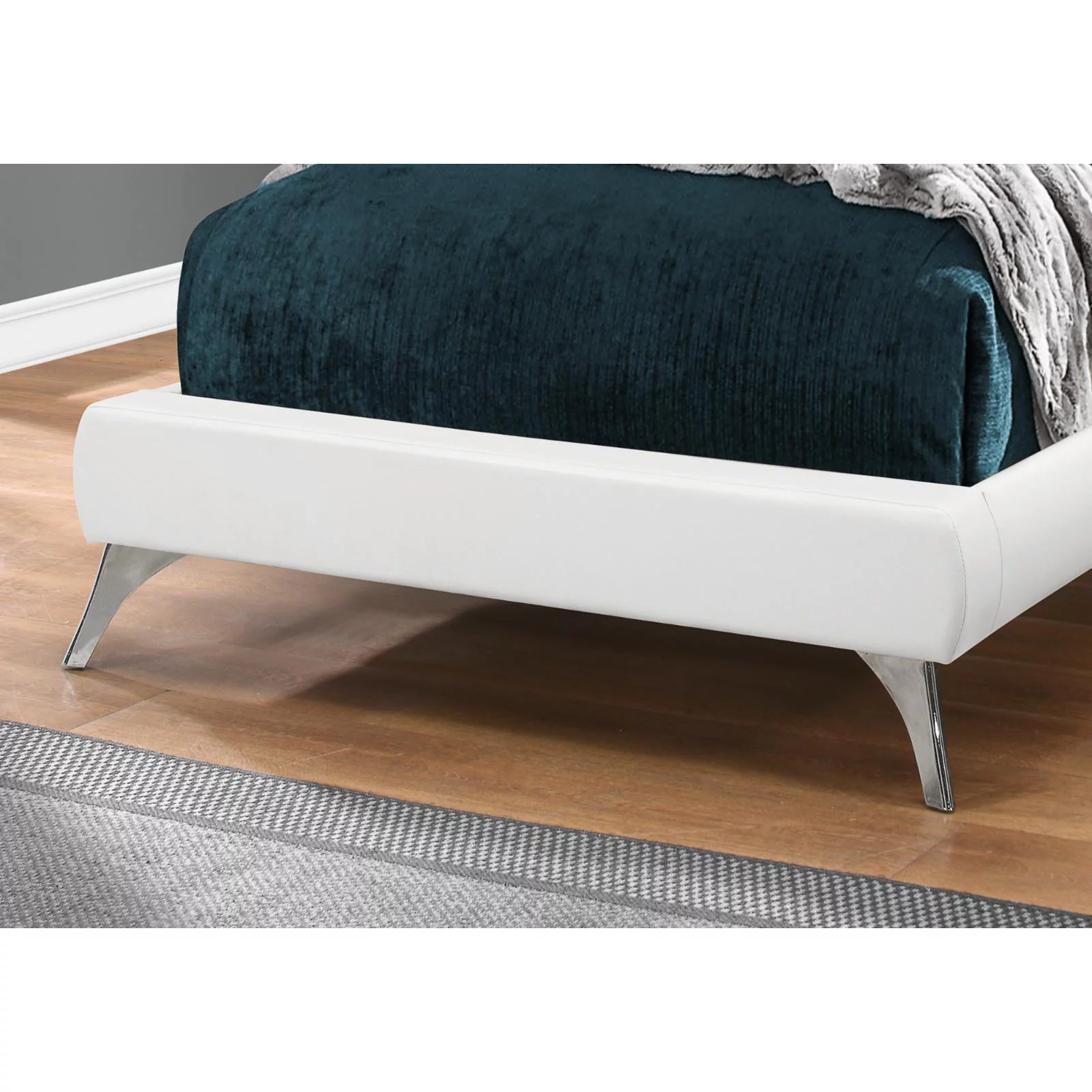 Bed Twin Size Platform Teen Frame Upholstered Pu Leather Look White