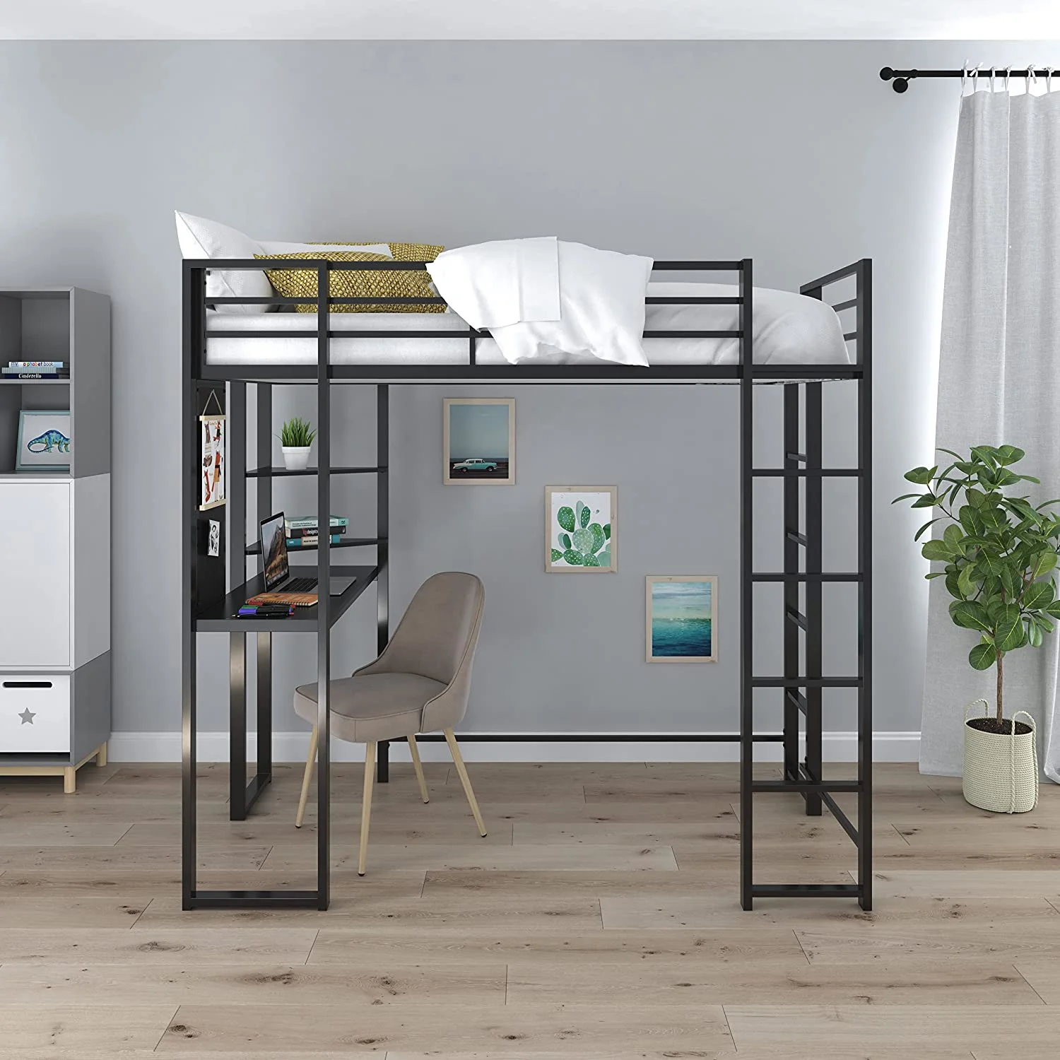 LIHONG Twin Size Metal Loft Bed, Black
