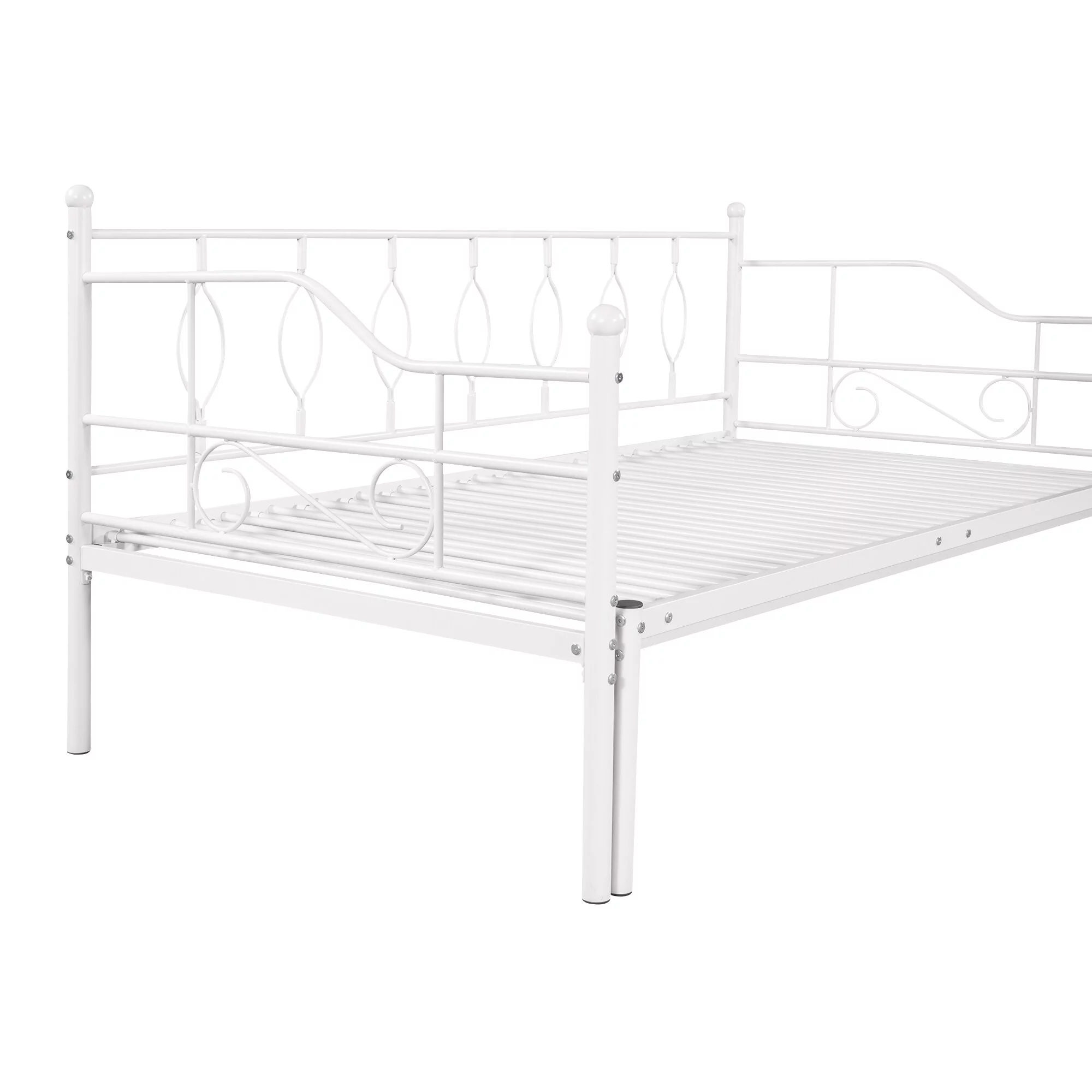 Twin Size Daybed with Trundle, Metal Sofa Bed for Bedroom Living Room, Heavy Duty Steel Slat Support, No Spring Box Needed White - Twin