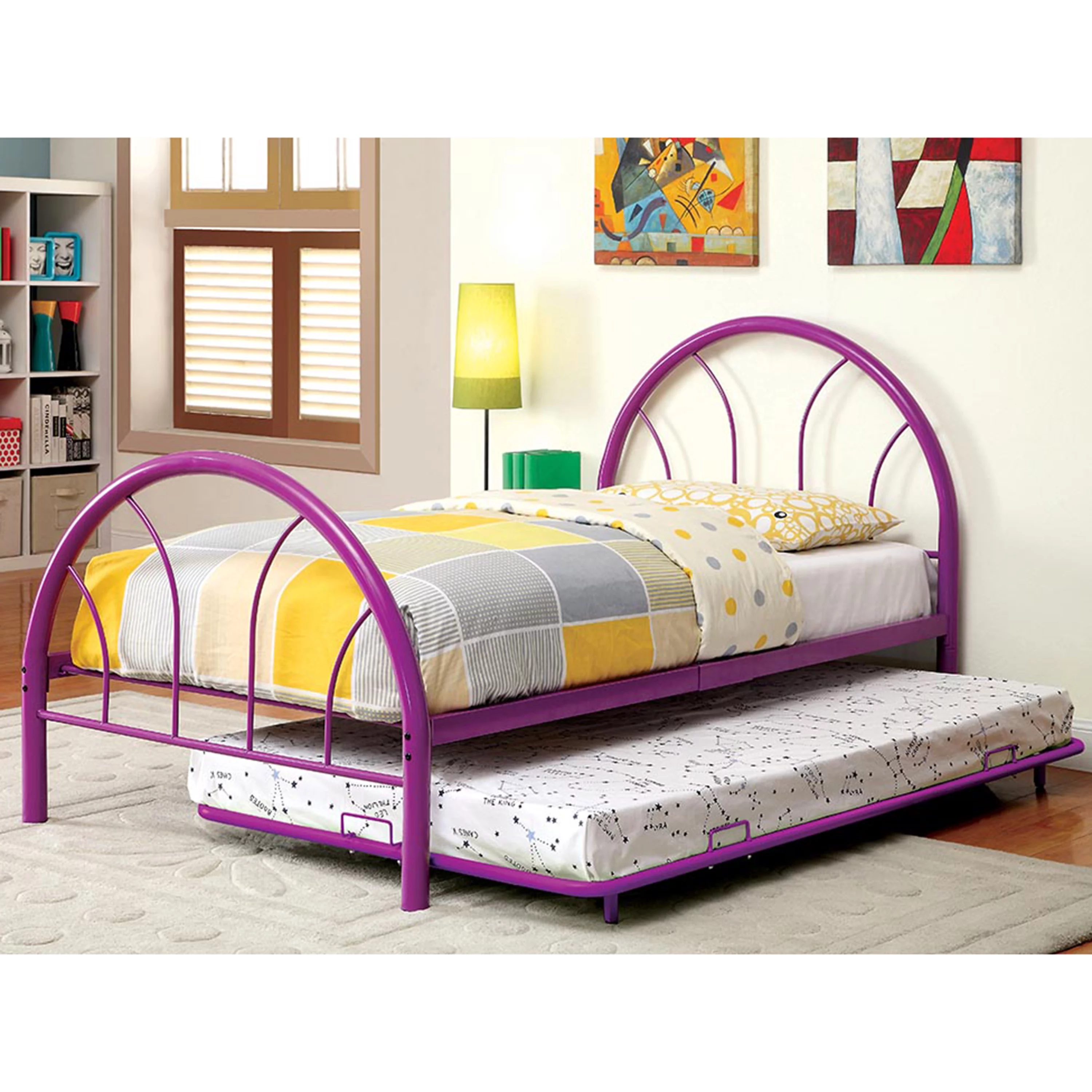 Furniture of America Miko Contemporary Metal Platform Bed, Full, Purple