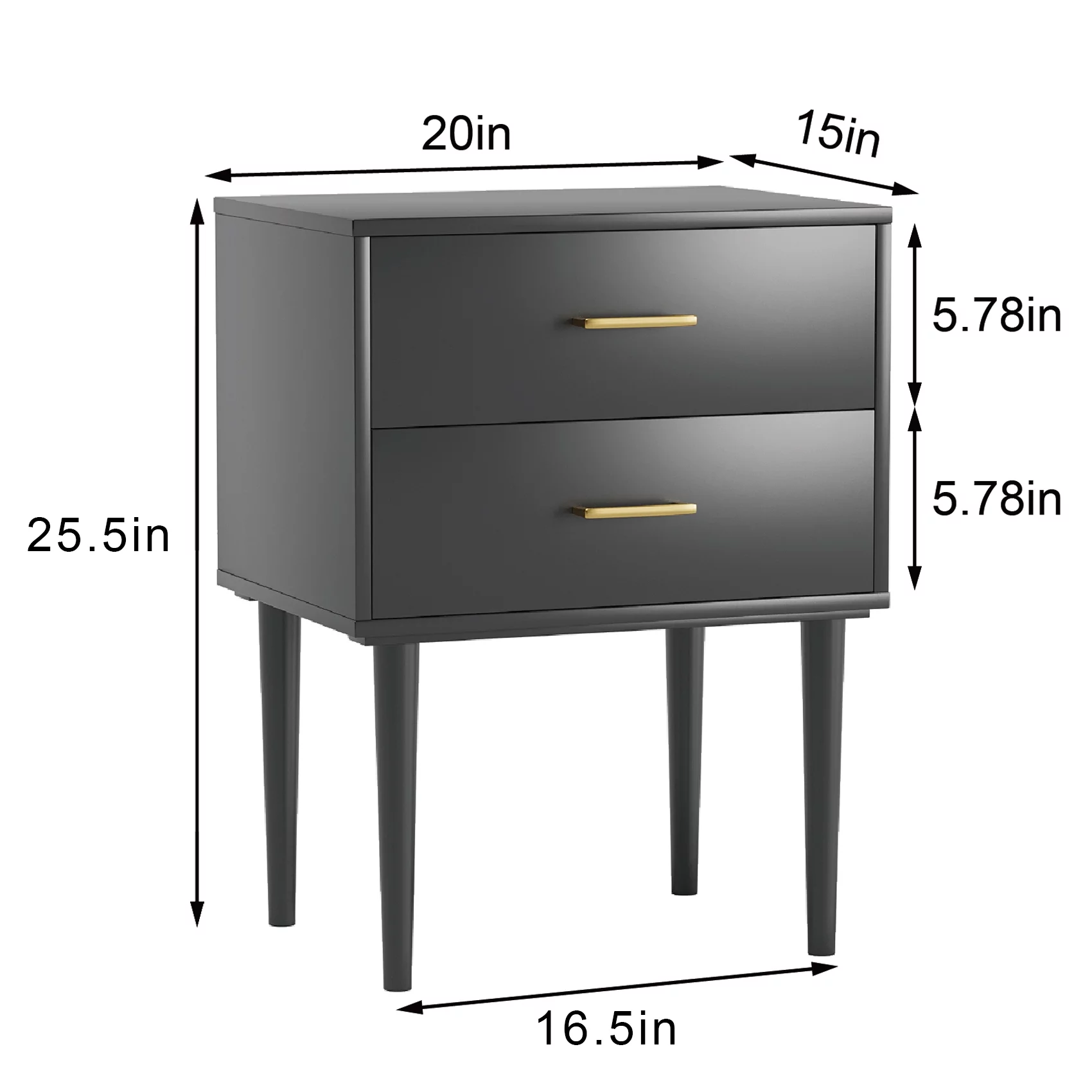 Semiocthome Modern 2 Drawers Nightstand,Bedside Table for Bedroom in Black Finish,Adult