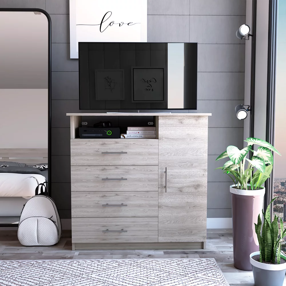 Treevol Furniture, Dresser Beaufort, Four drawers, Light Gray Finish- Bedroom