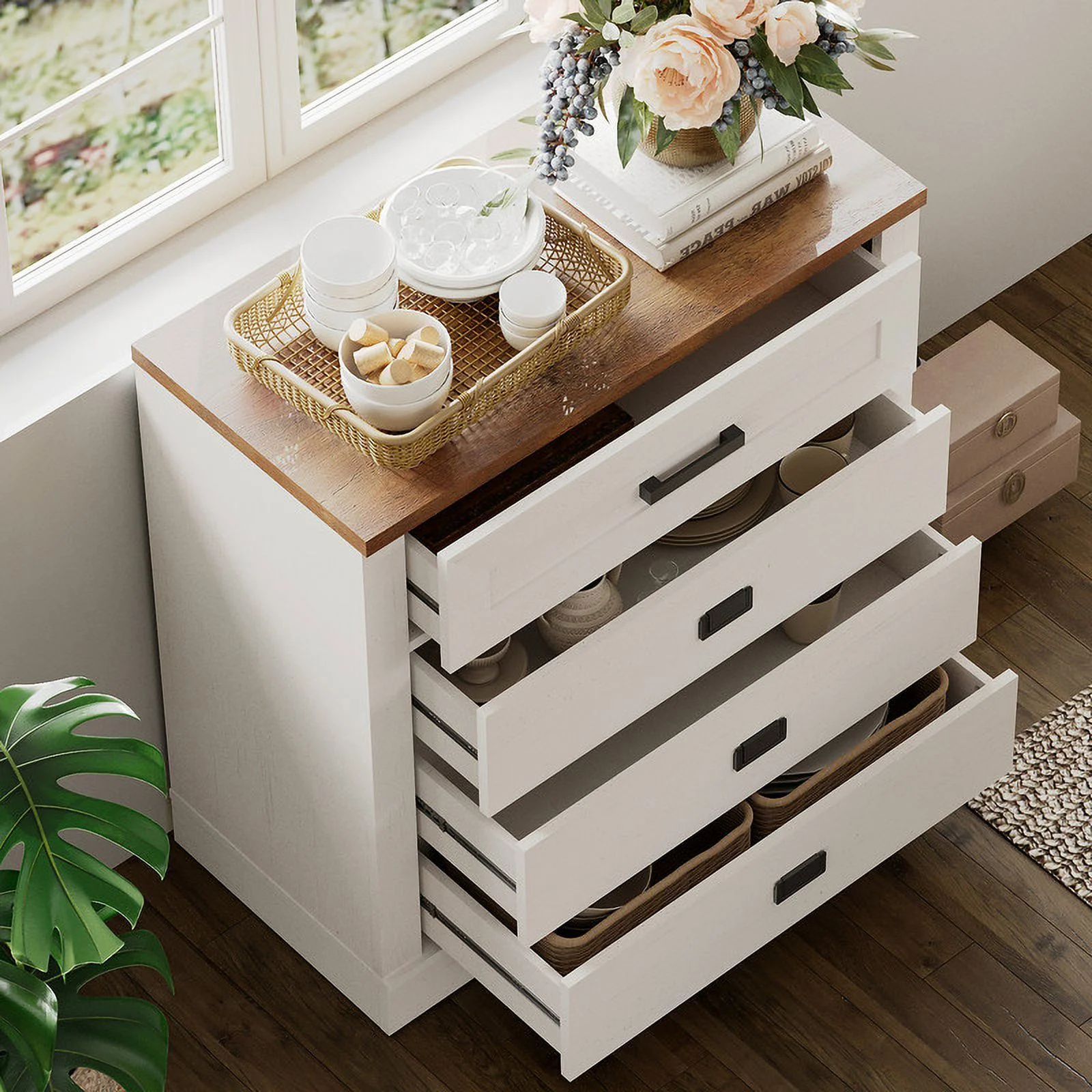 WAMPAT 4 Drawers Dresser for Bedroom, Drawer of Chest Clothes Organizer with Anti-tilt Device,31.9