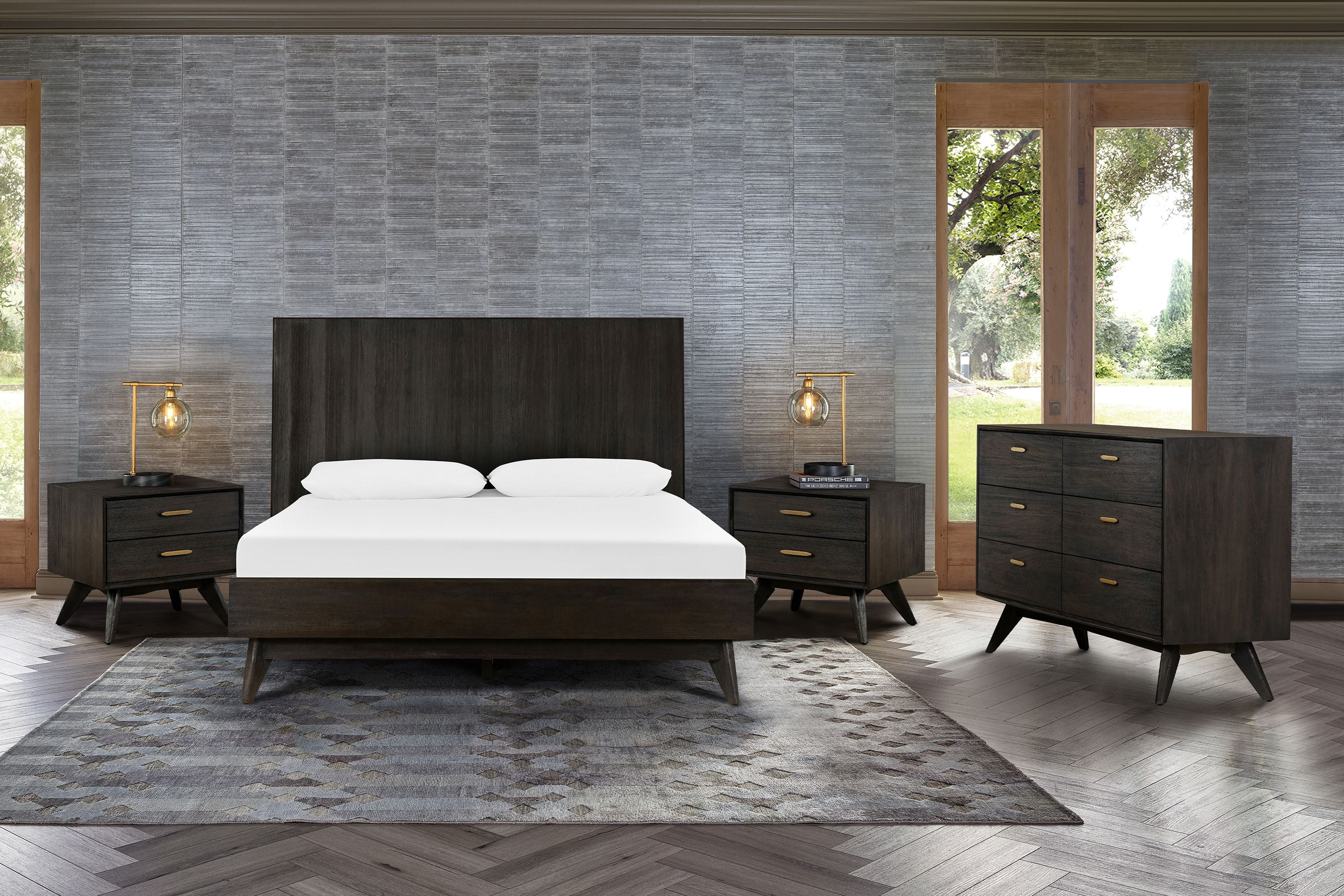 Baly 4 Piece Acacia King Platform Bedroom Set with Dresser and Nightstands
