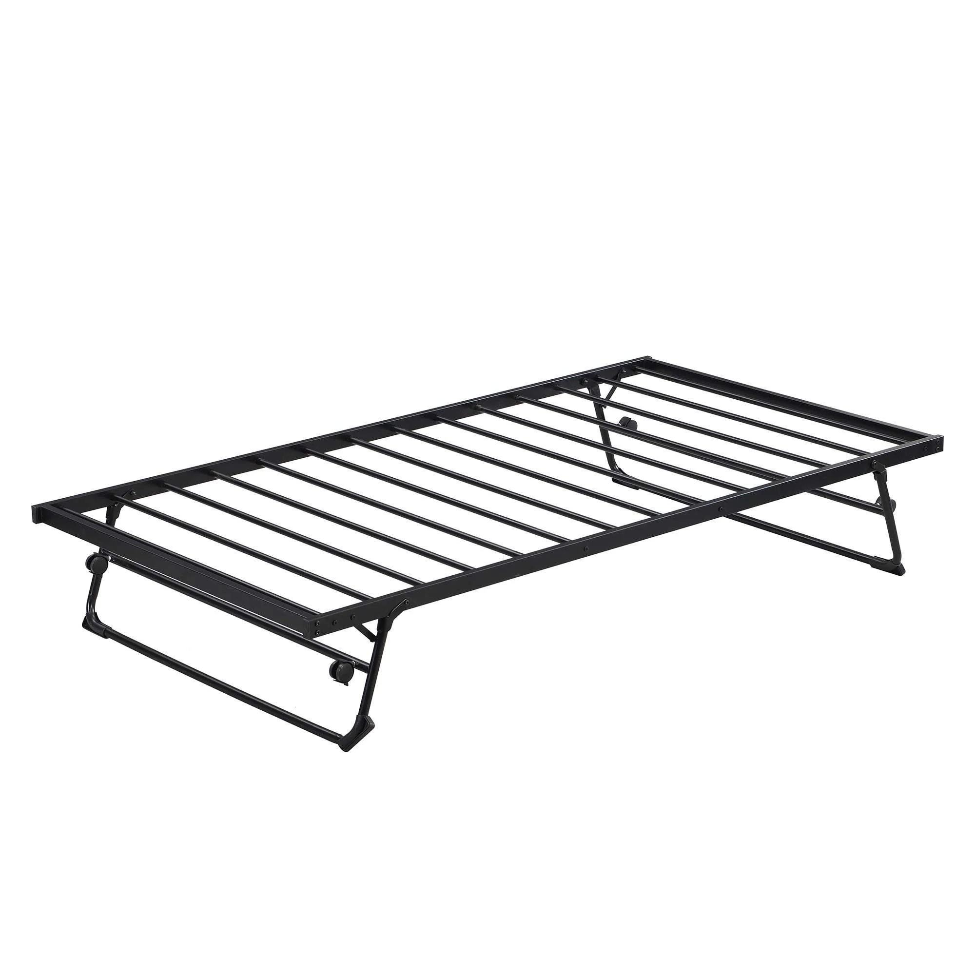 Metal Daybed with Adjustable Trundle, Pop Up Trundle Black
