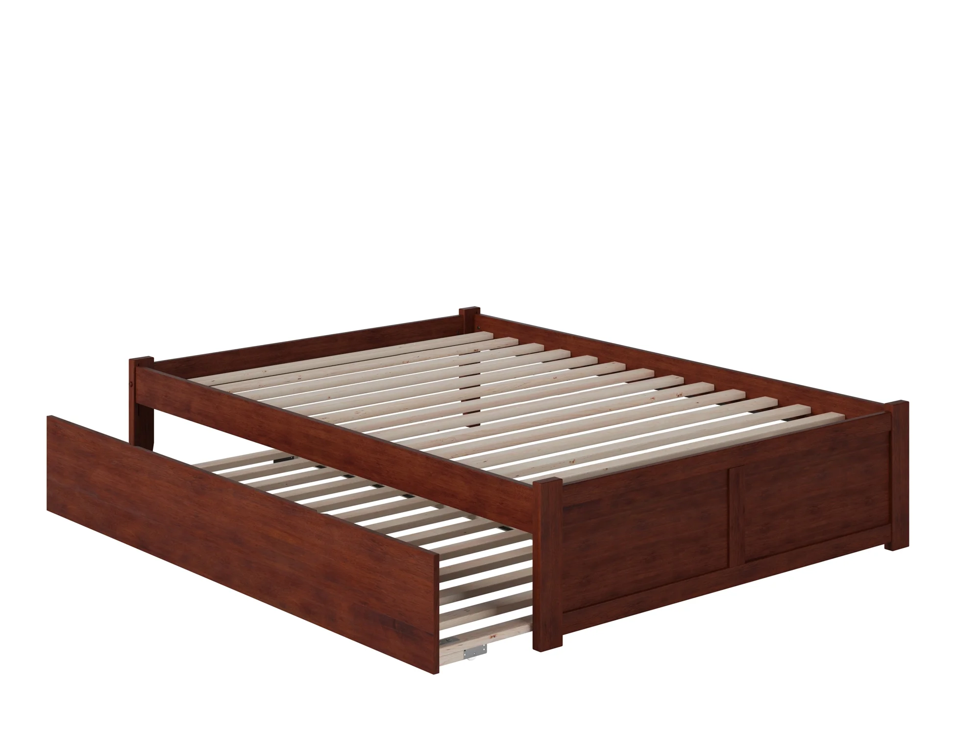 AFI Concord Full Solid Wood Platform Bed with Footboard & Twin Trundle in Walnut