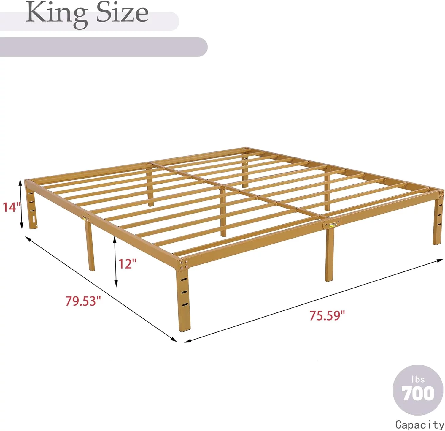 TOBILI King Size Bed Frame 14 Inch Metal Platform Bed Frame Gold