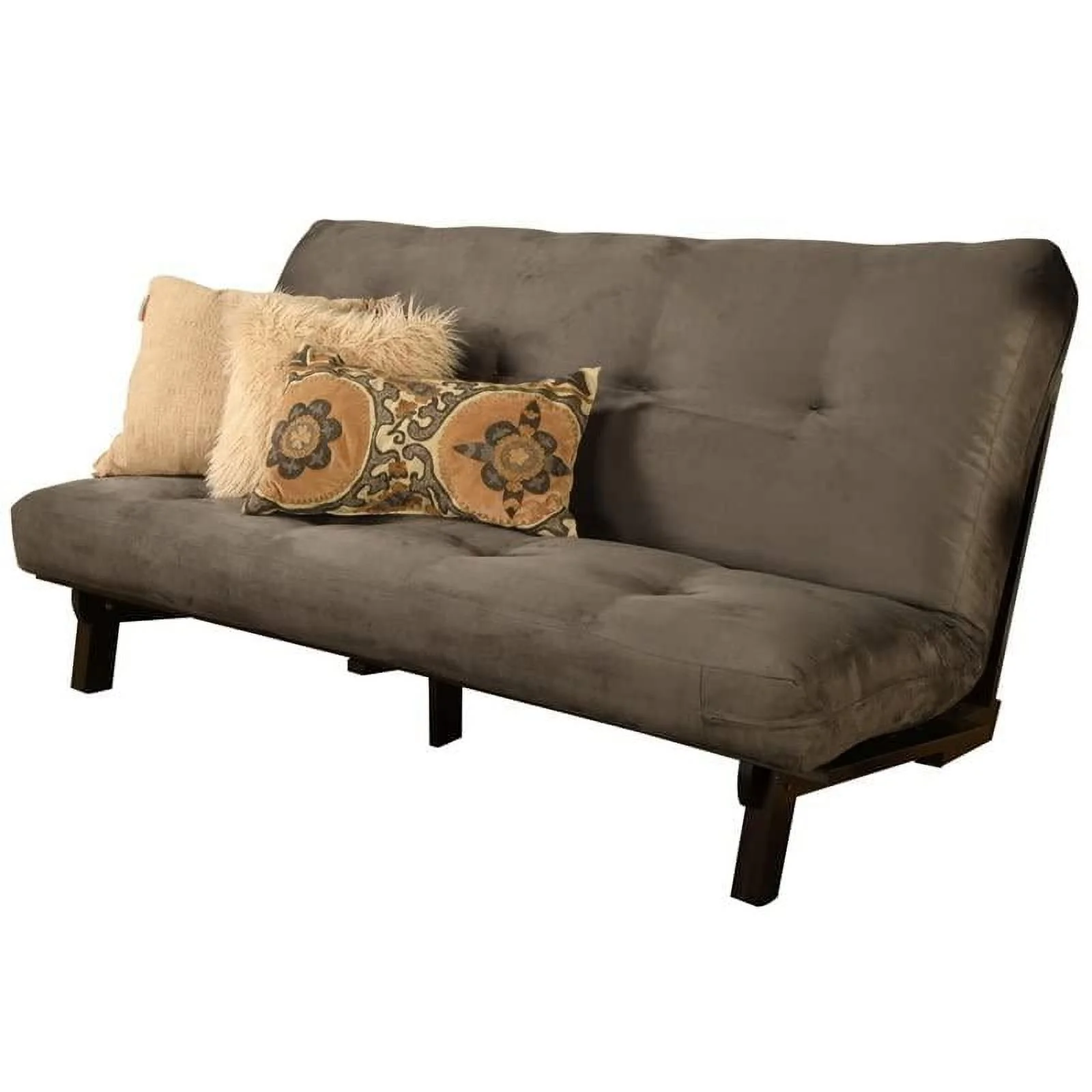 Kodiak Furniture Carson Wood Futon in Java Brown Finish with Suede Gray Mattress