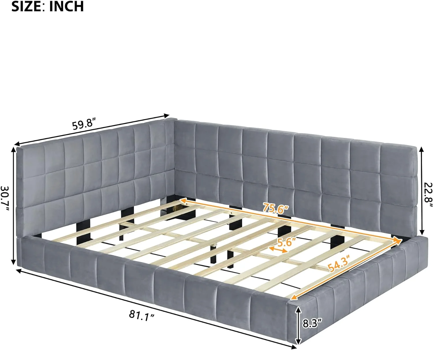 Full Size Upholstered Daybed, -Cetury Wood Full Size Daybed Sofa Bed Frame With Armrest Ad Backrest, Full Size Bed For Bedroom, Livig Room,Velvet, Grey