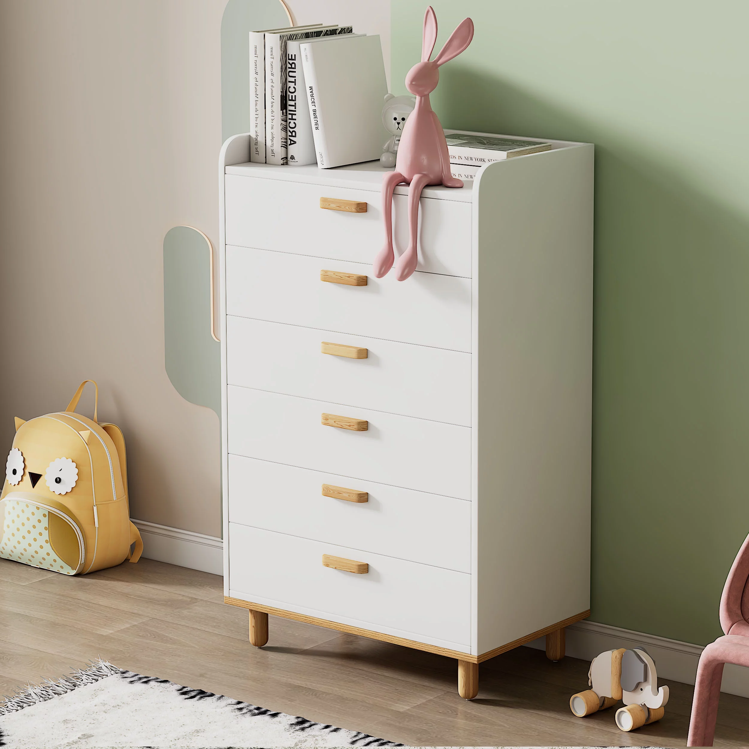 Euroco Modern White Chest with 6 Drawers, Storage Cabinet Wood Dresser for Bedroom, Living Room