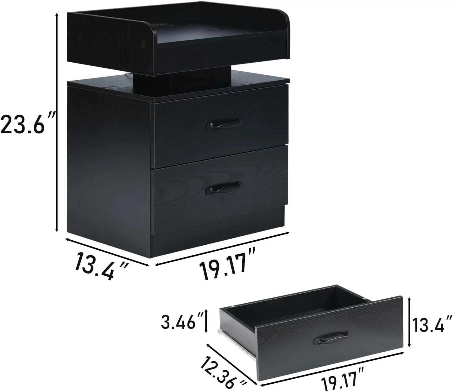 Black Nightstand with Charging Station and LED Lights: Modern LED End Table Nightstand with 2 Drawers - Ideal Bedside Table with Storage for Bedroom or Living Room