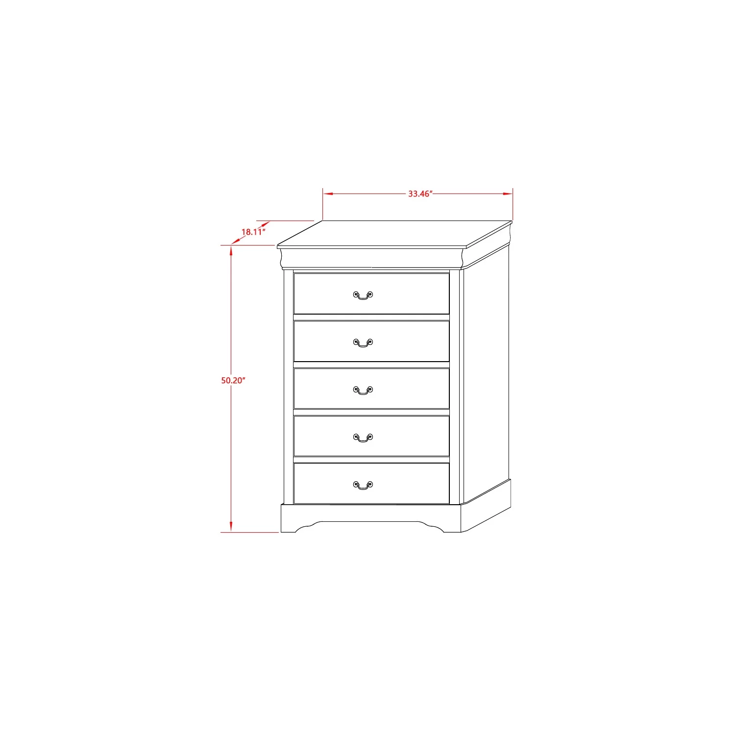 East West Furniture 1-Piece mid century Wooden Chest with 5 Wood Drawers for Bedroom – Metallic Gold Finish