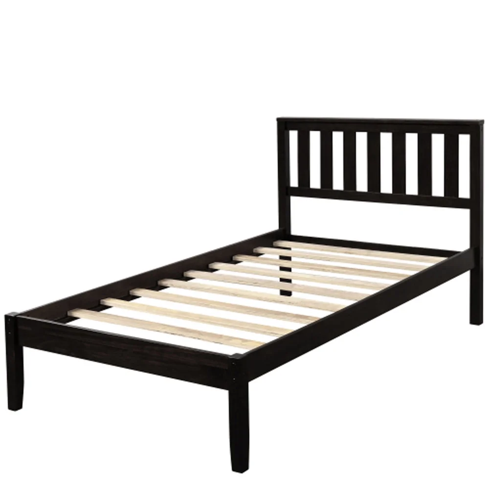 Wood Platform Bed with Headboard/Wood Slat Support,Twin - Espresso