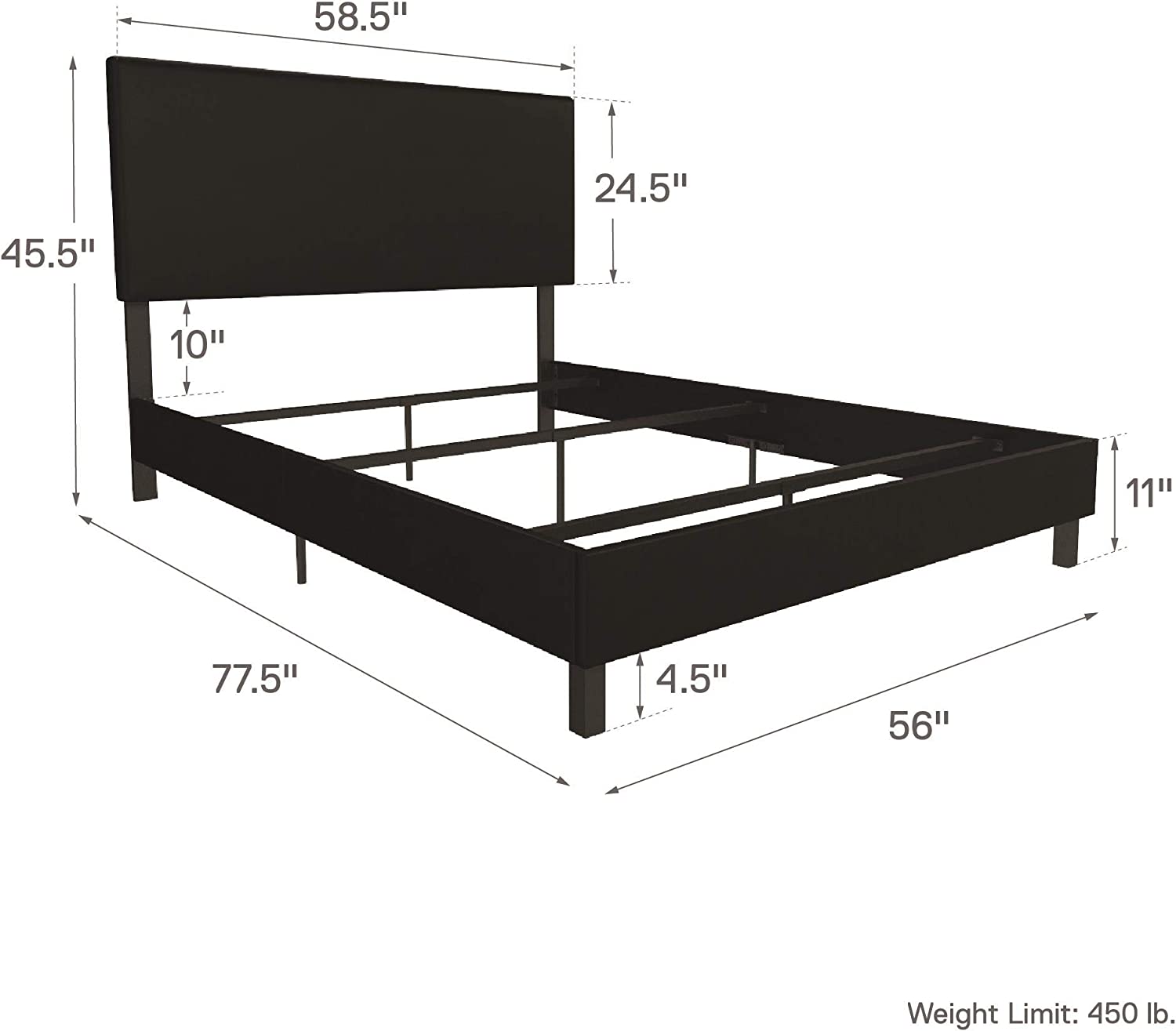 OUWI Janford Upholstered Platform Bed with Modern Vertical Stitching on Rectangular Headboard, Full, Black Faux Leather