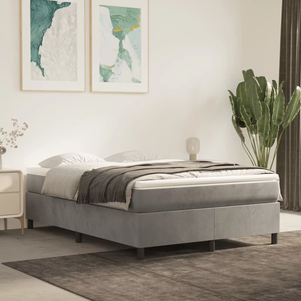 LANTRO JS Box Spring Bed with Mattress Light Gray 59.8