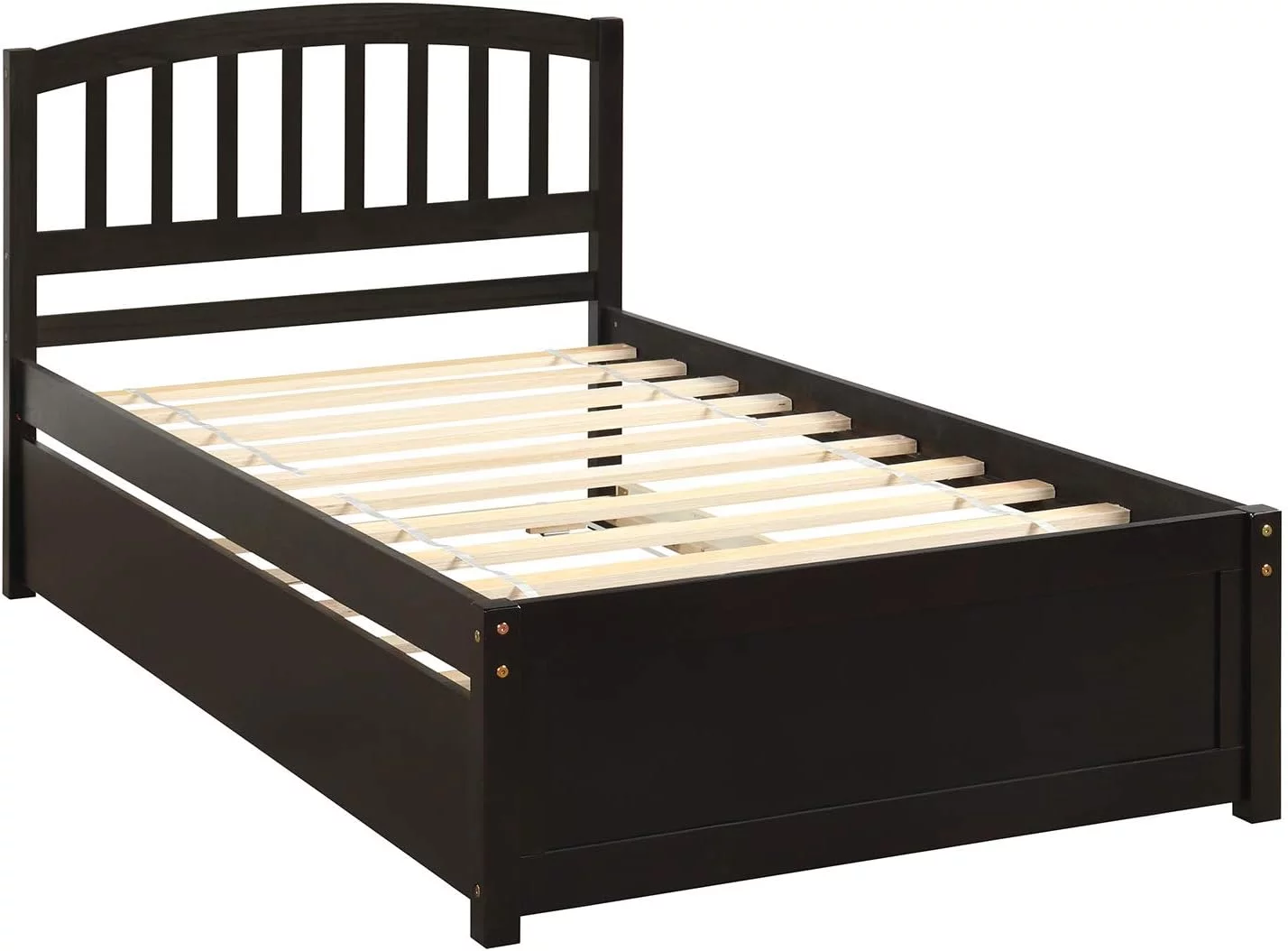 Bed Frame, Bed With Trundle, Platform Bed With Pull Out Trundle, Wood Bed Frame With Headboard For Kids Teens Boys Girls Adults, No Box Spring Needed, Easy Assembly, Espresso