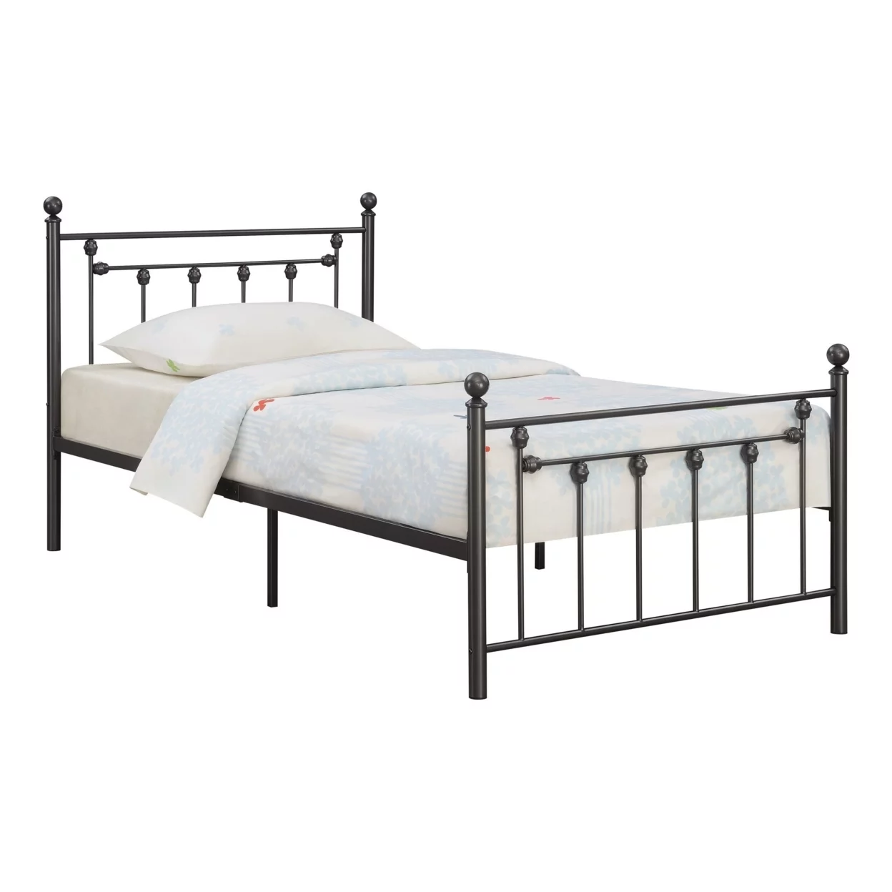 Dio 79 Inch Metal Twin Size Bed Frame Spindle Design Finial Posts Black