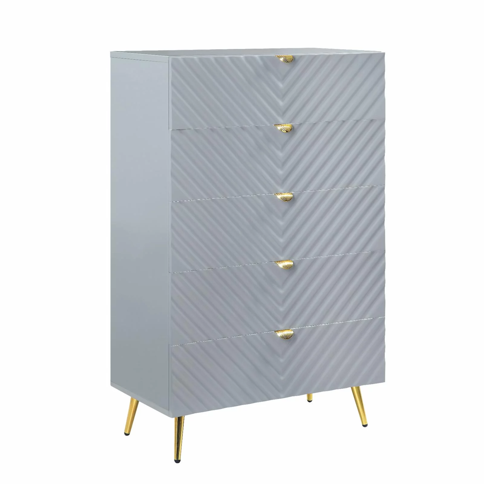 ACME Gaines Wooden Storage Chest with 5-Drawer in Gray High Gloss